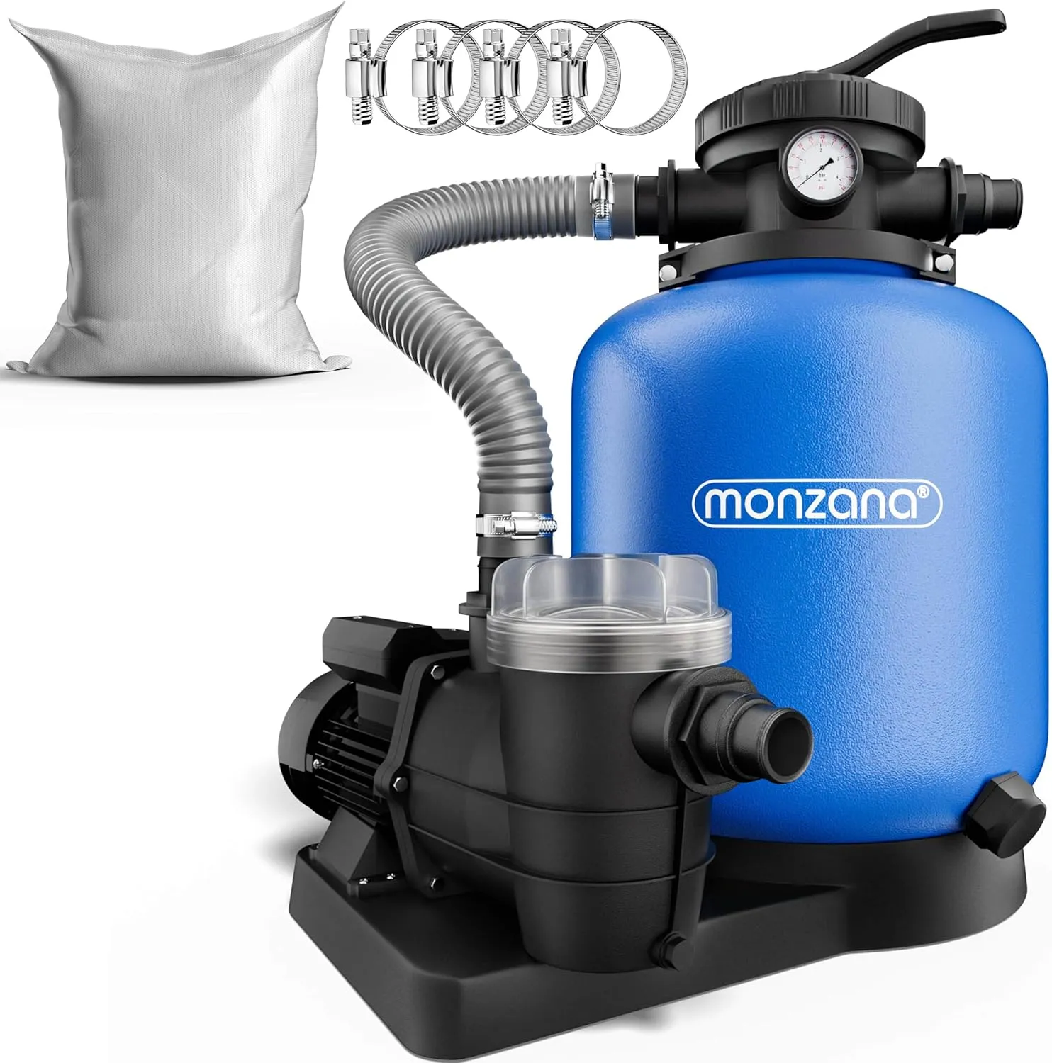 MONZANA® Sandfilteranlage SF110K 13.200L/h bis 58.000L Pool inkl Filterglas 7 Wege Ventil 2in1 Adapter Ø32-38mm 600W Fi…