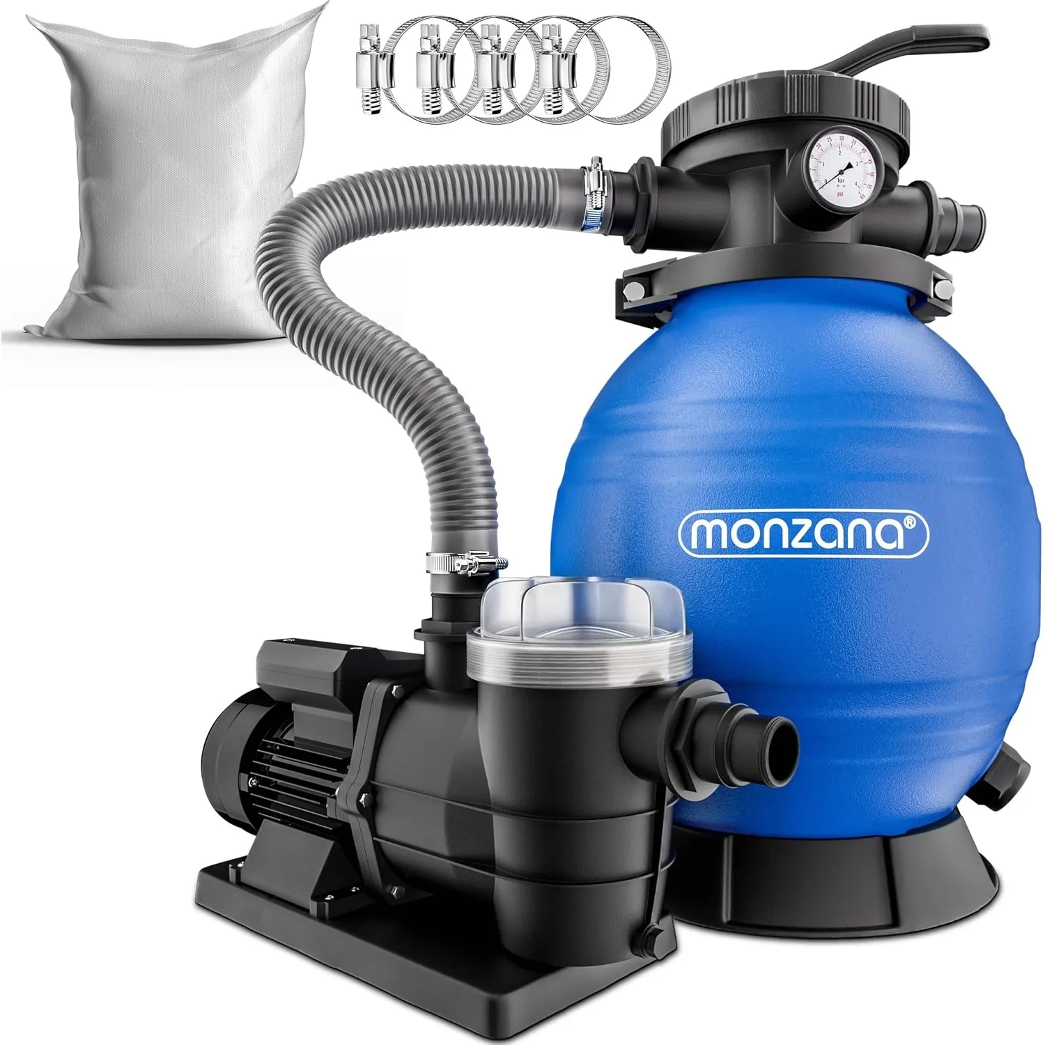 MONZANA Pool Sandfilteranlage SF96K 9600 L/h bis 30.000L | inkl. Filterglas, 7 Wege Ventil, 2in1 Adapter, Ø32-38mm, 400…