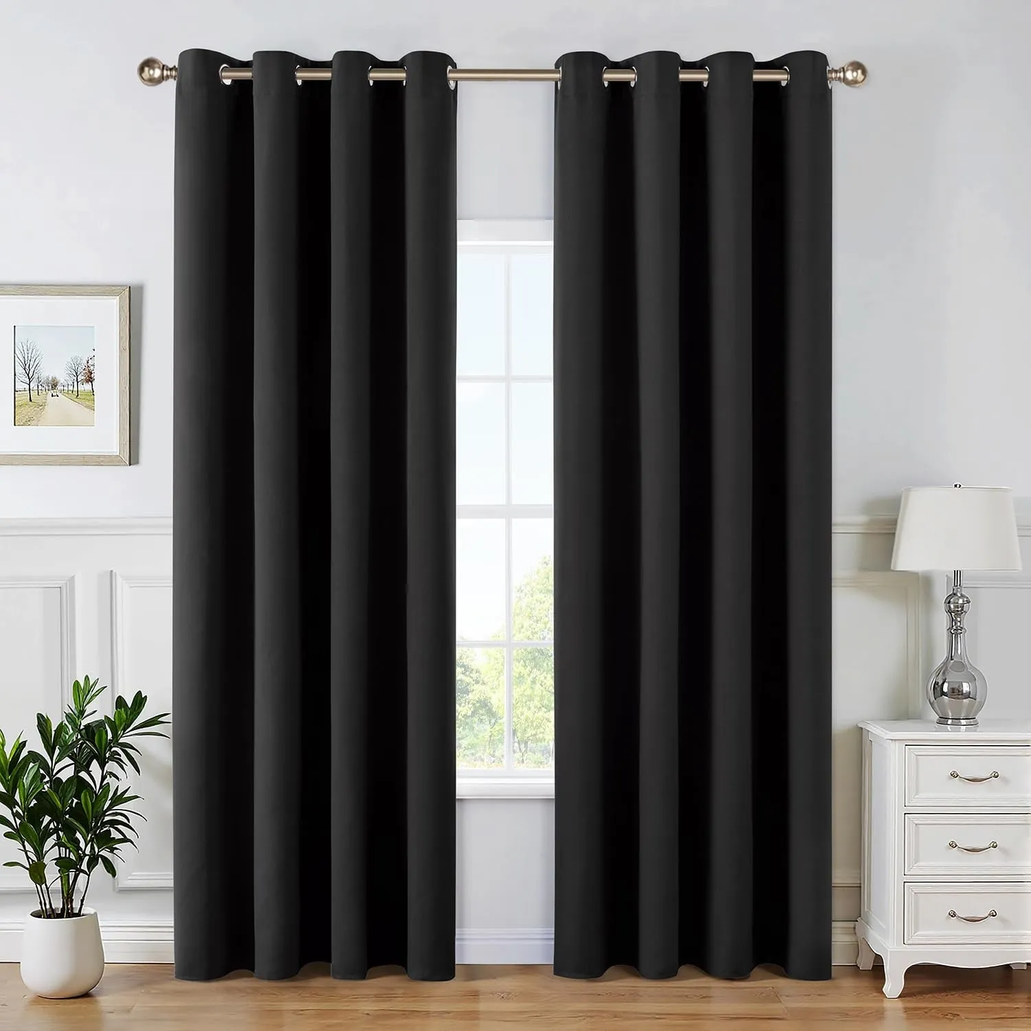 MIULEE Verdunklungsvorhänge Thermo Modern Ösen 2er Set 140x215cm Schwarz