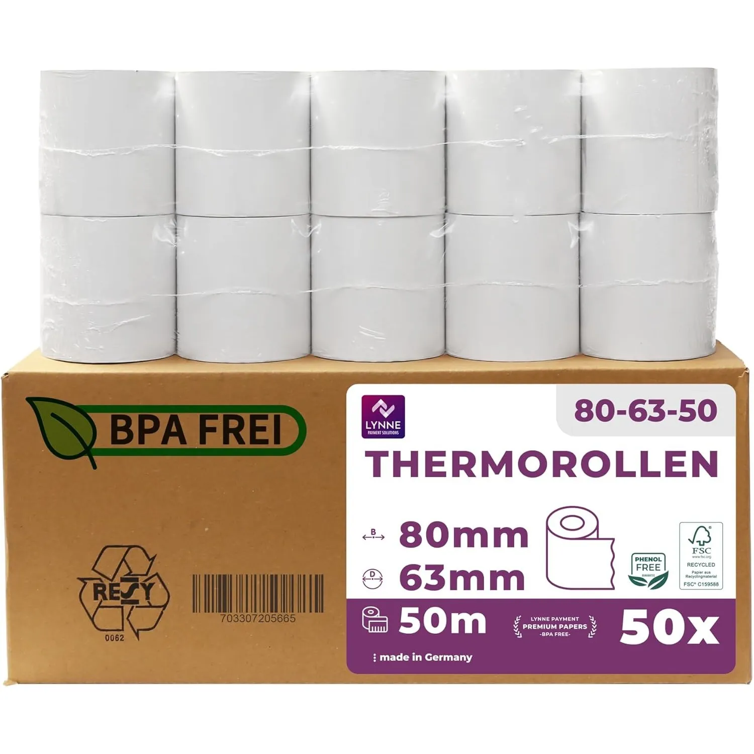 Thermorollen 80mm x 50m x 12mm - Kassenrollen - Bonrollen für Registrierkasse mit Bondrucker - Thermopapier für Kassens…