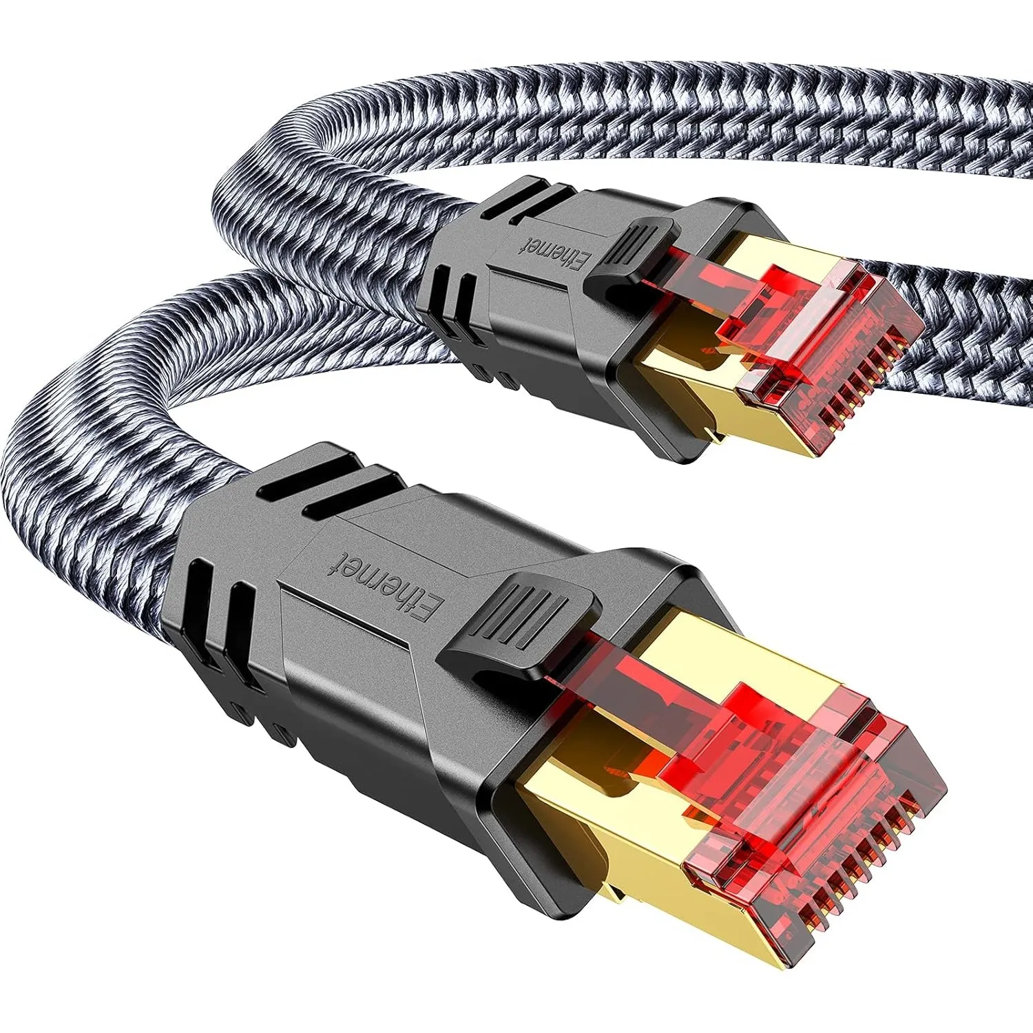 SNOWKIDS Cat 8 LAN Kabel 5Meter, 40Gbps Nylon Flach Netzwerkkabel (5M Grau) | Robust Nylon-Kabel, 2000MHz Hohe Geschwin…