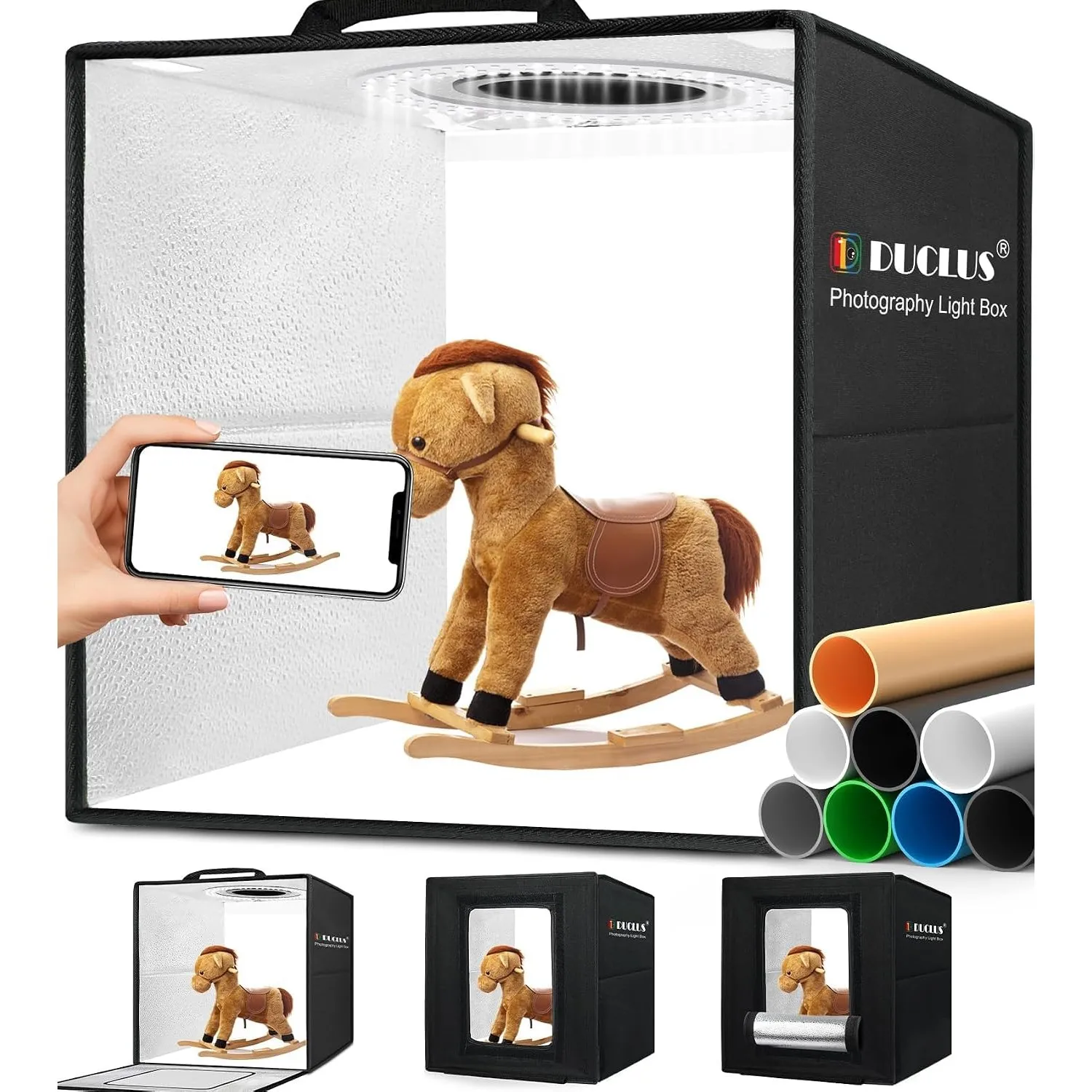 DUCLUS Fotobox 30 x 30 cm mit 120 LEDs dimmbar für Produktfotografie