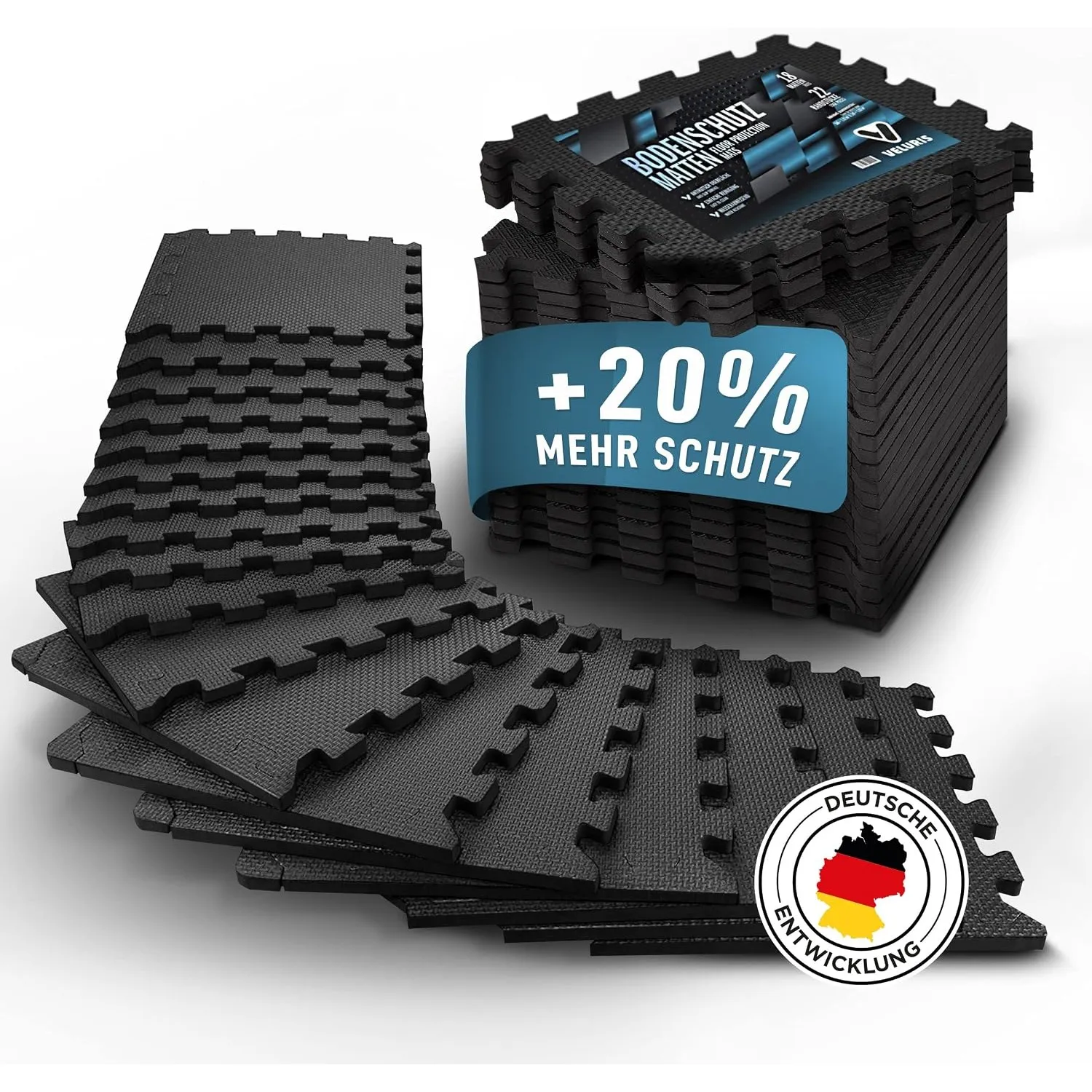 Veluris Bodenschutzmatte Fitness Matte [31x31cm] - Extra Dicke Bodenmatten [20% mehr Schutz] - rutschfeste Schutzmatten…