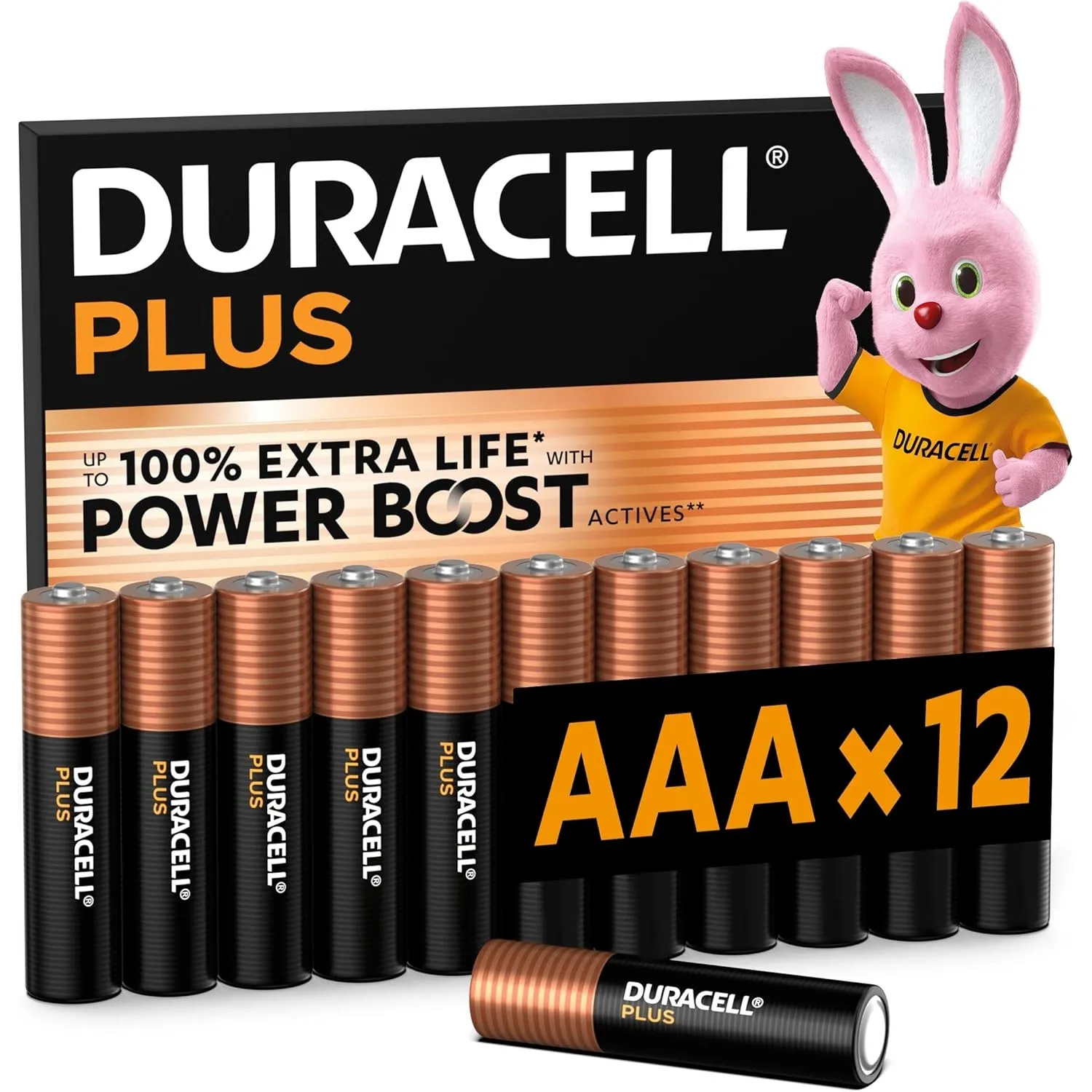 DURACELL Plus AAA Alkaline-Batterien (12 Stück) 1.5V, LR03 | Bis zu 100% längere Lebensdauer mit POWER BOOST Actives - …