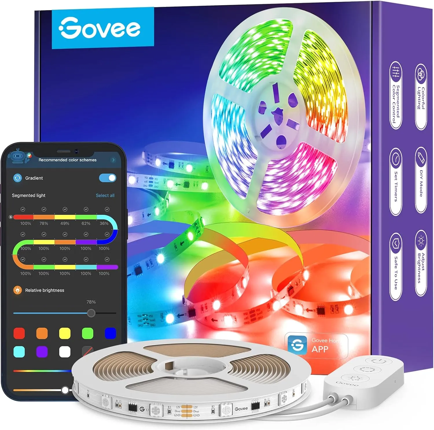 Govee LED Strip, RGBIC LED Streifen 5m, Musik Sync, Segmentcontrol, Farbwechsel, 64 Szenenmodus, Steuerbar via App, für…