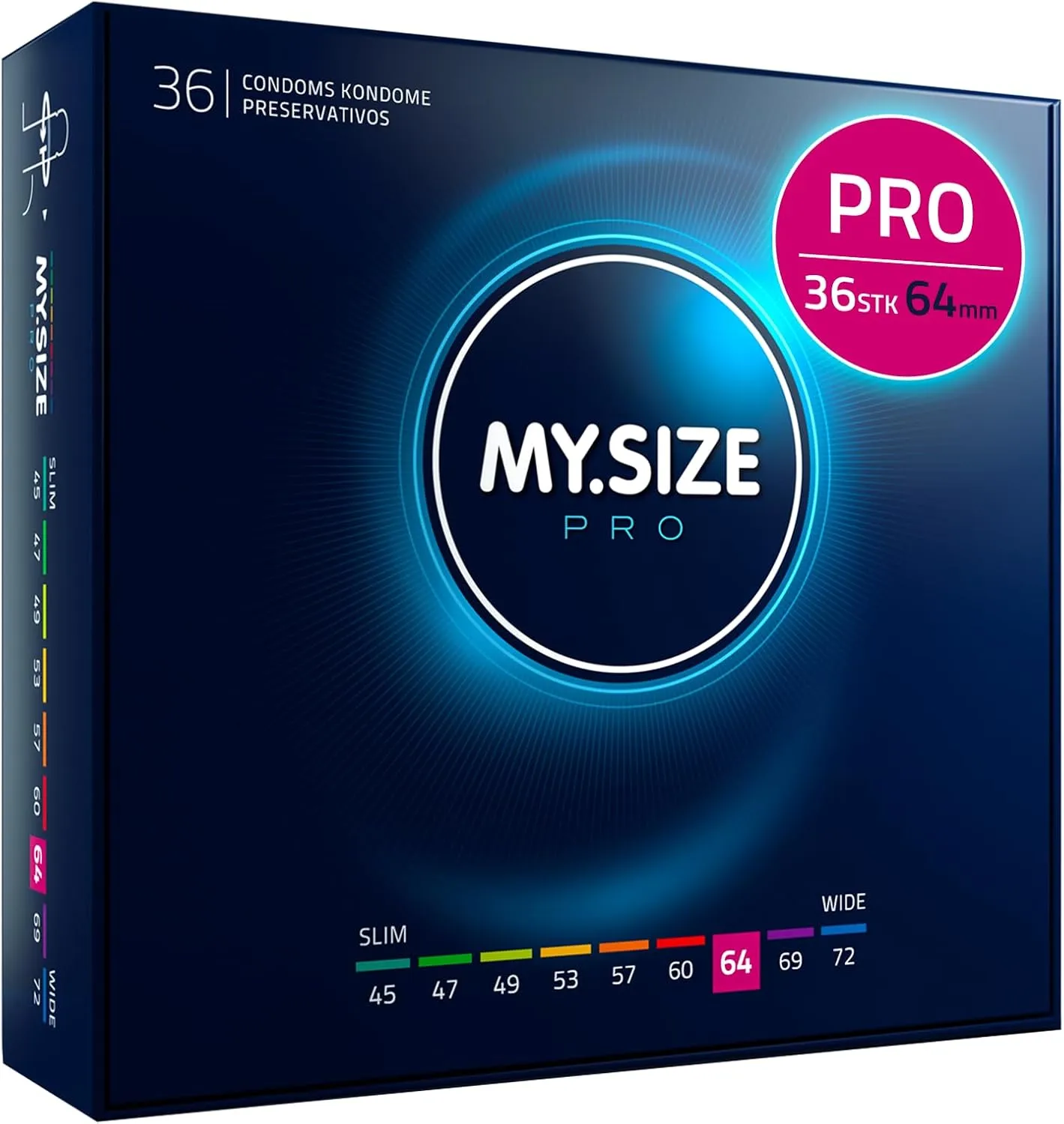 MY.SIZE PRO ELITE Kondome, Größe 6, 64 mm, XL, 36 Stück – Extra reines Vytex-Latex, leicht zu öffnen