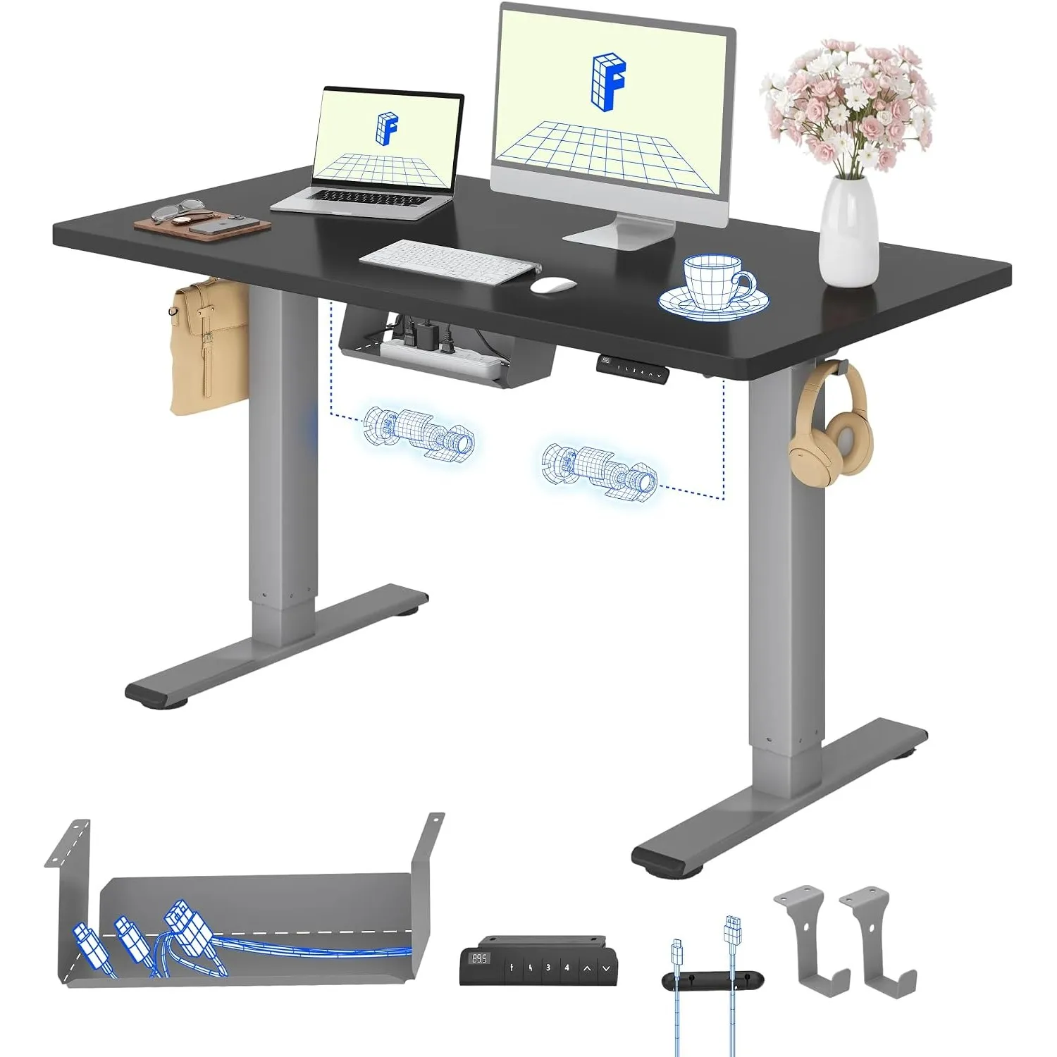 FLEXISPOT Höhenverstellbarer Schreibtisch elektrisch, Doppelmotor 120x80 cm