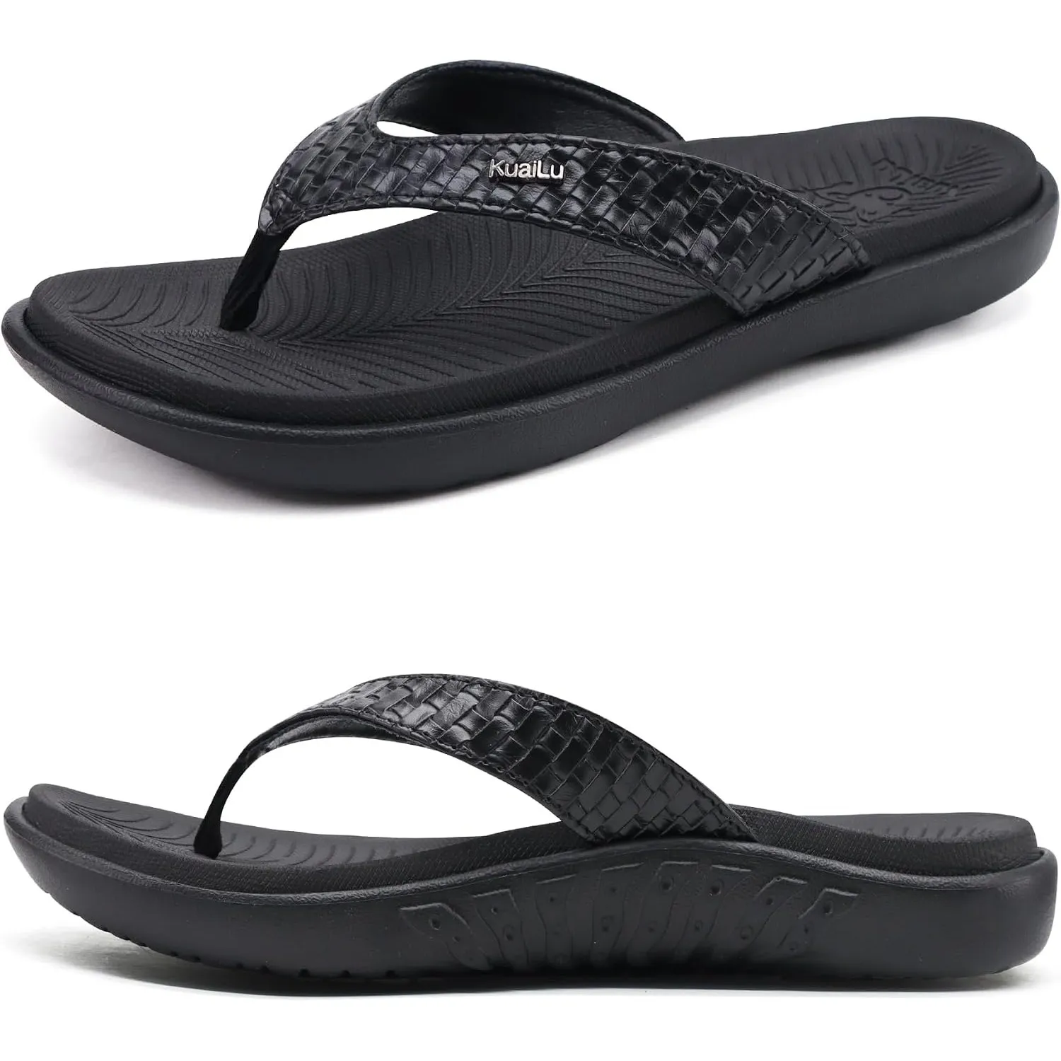 KuaiLu Flip Flops Damen Leder Zehentrenner für Sommer Beach Frauen Bequeme Yoga Mat Tanga Sandalen für Plantar Fasciitis