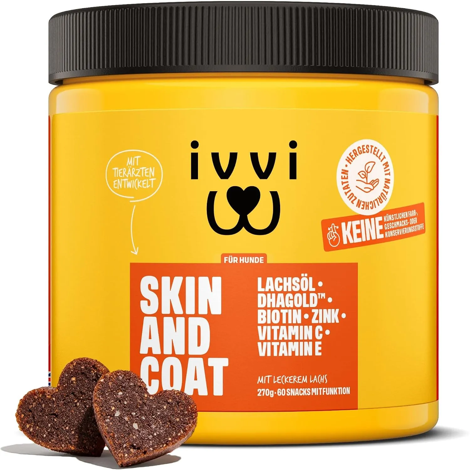 ivvi Skin & Coat Omega 3 für Hunde gegen Juckreiz im Leckerliformat, für gesunde Haut & glänzendes Fell – mit Biotin, D…