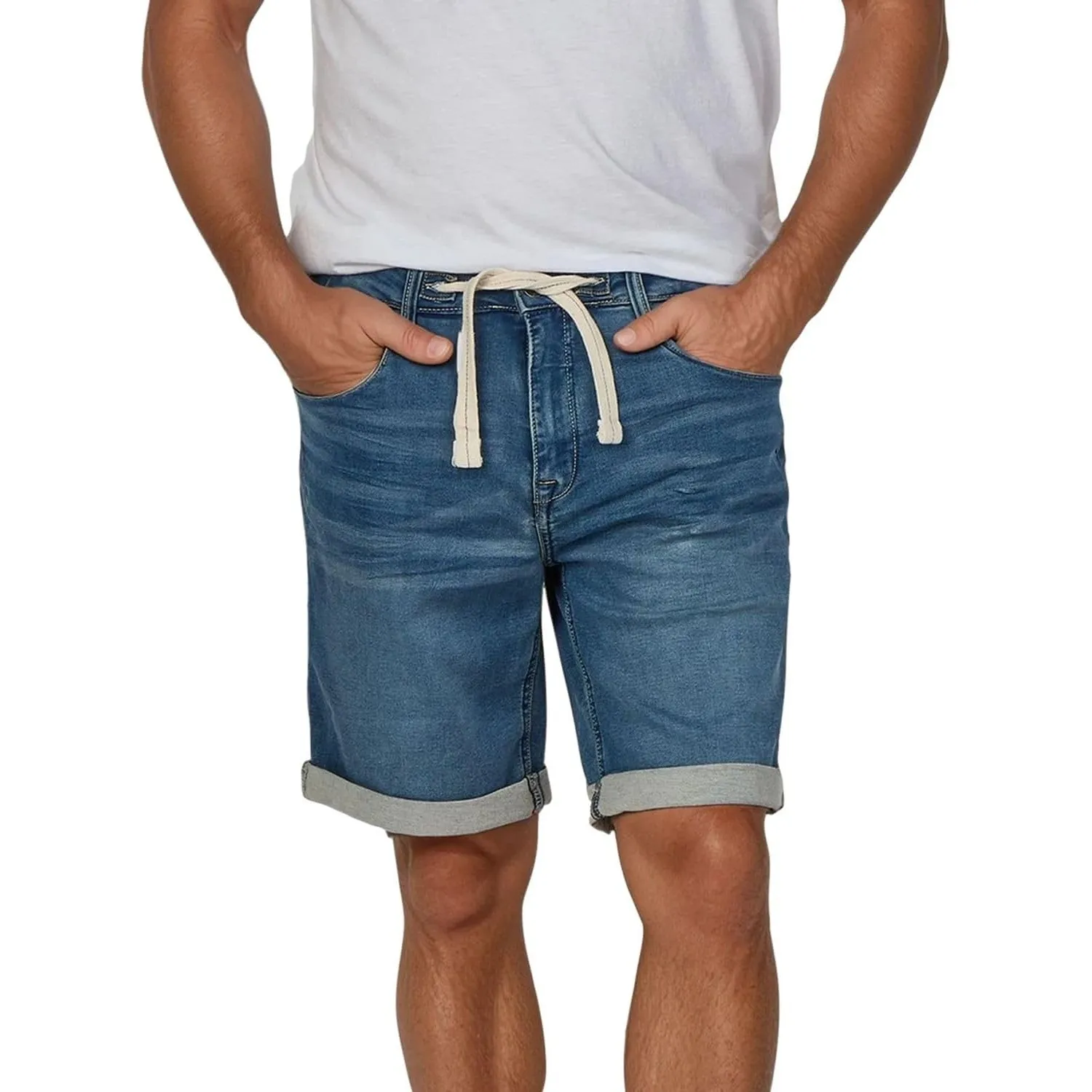 riverso Jeans Shorts Herren Stretch Kurz Kordelzug Regular Fit RIVPaul | Kurze Hosen Bermuda Shorts Sommer Denim Einfar…