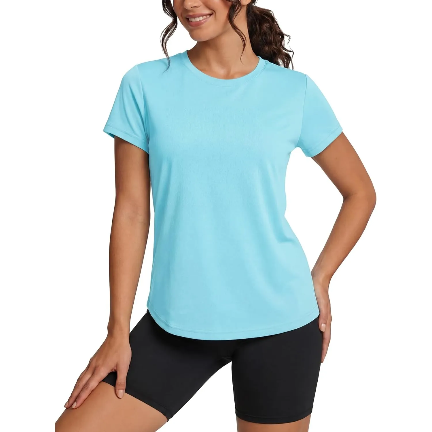 TACVASEN Damen Einfarbige T-Shirts Kurzarm UPF 50+ Basic Rundhals Sommer Schnelltrocknende Casual UV-Shirts