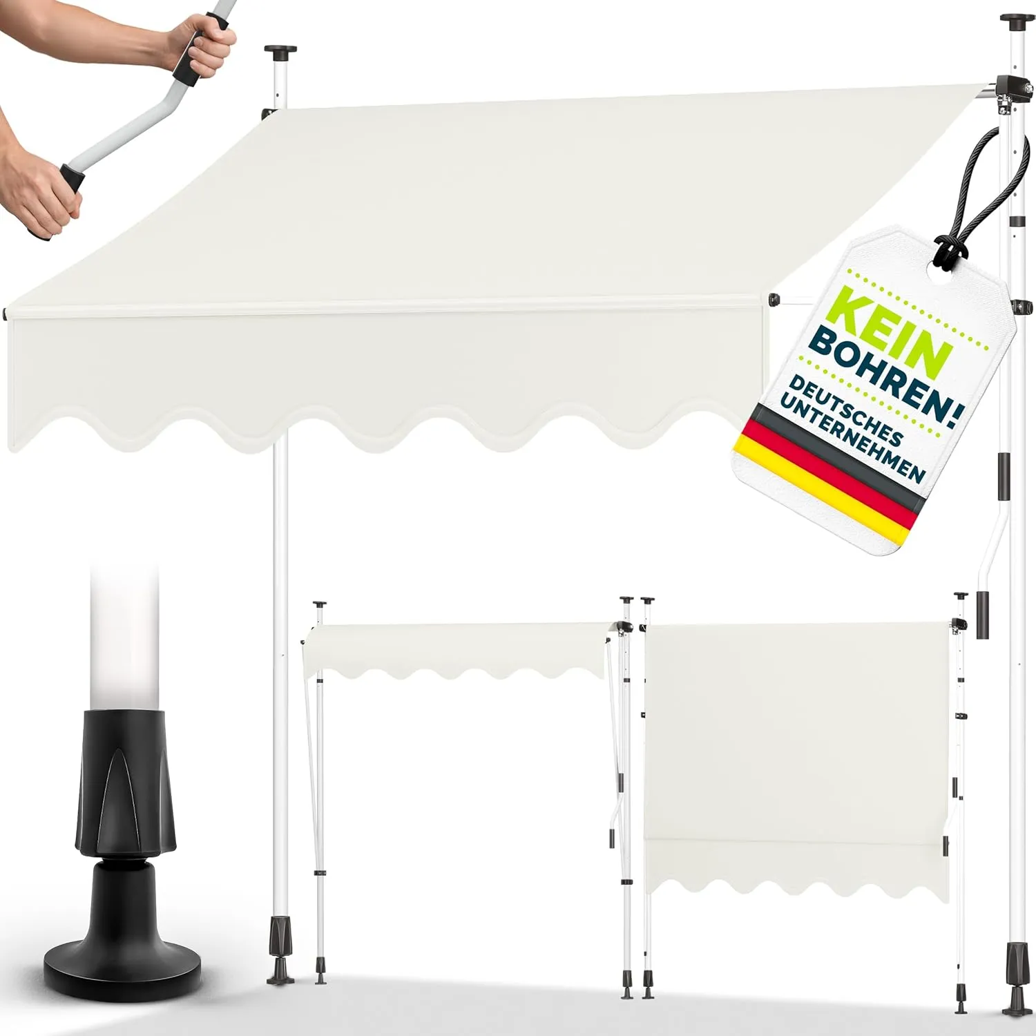 tillvex Klemmmarkise mit Handkurbel Balkon | Balkonmarkise ohne Bohren | Markise UV-beständig & höhenverstellbar | Sonn…