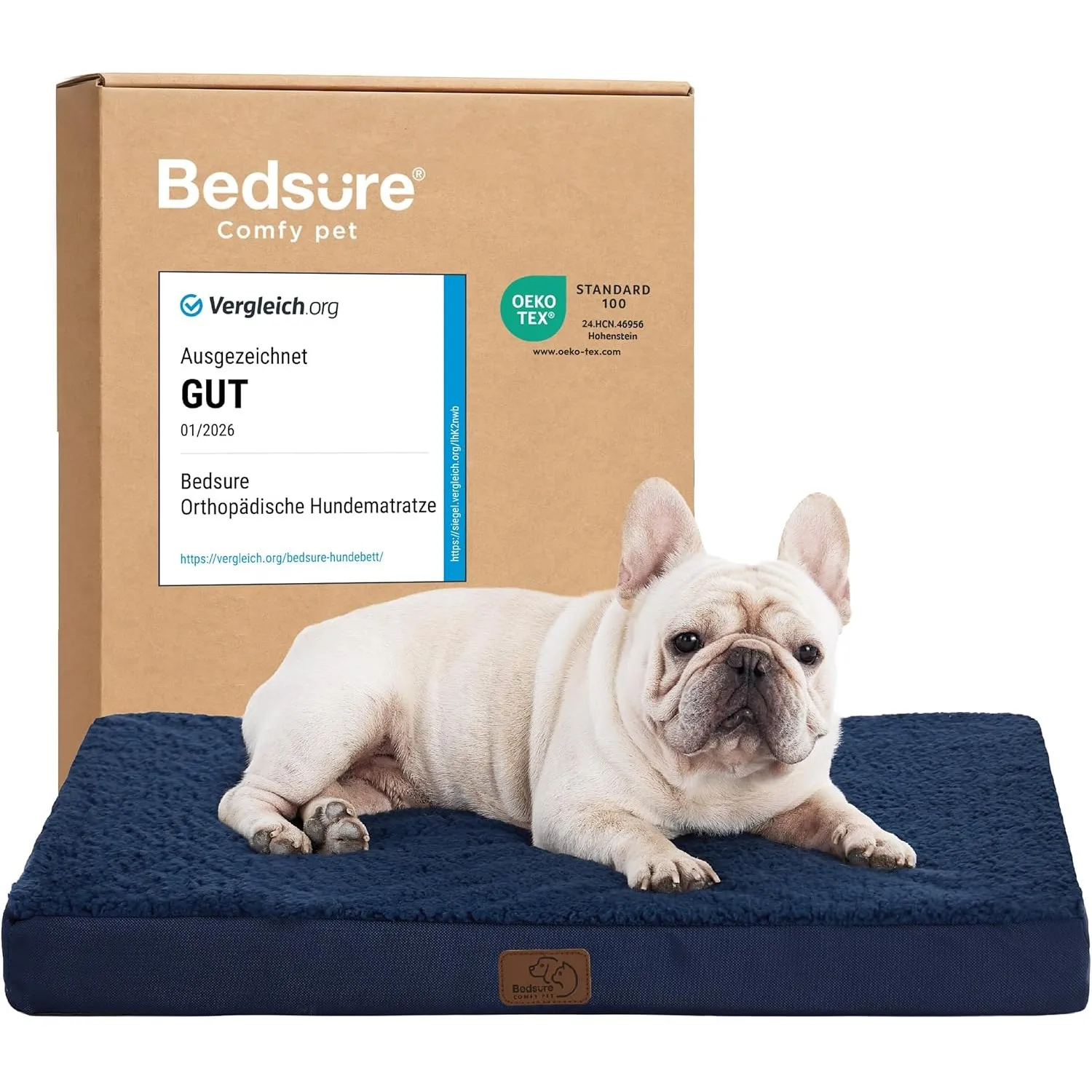 BEDSURE Orthopädisches Hundebett Kleine Hunde waschbar, 76x51cm Navyblau | Egg-Crate Schaumstoff Komfort Unterstützung …