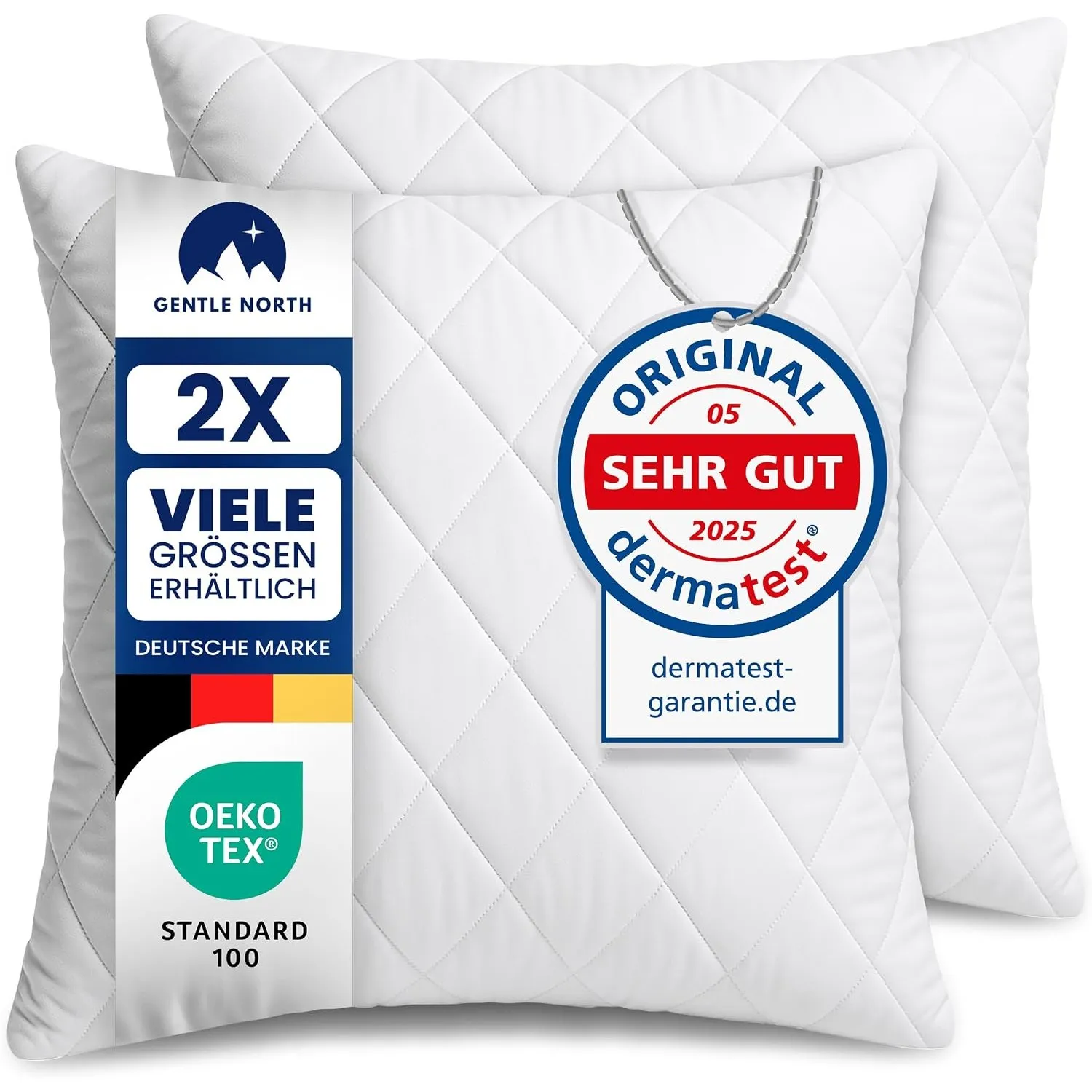 Polyester Kopfkissen (40x40 cm groß) - 2er Set Kissen für Bett und als Dekokissen - Mit Reißverschluss für Füllung - So…