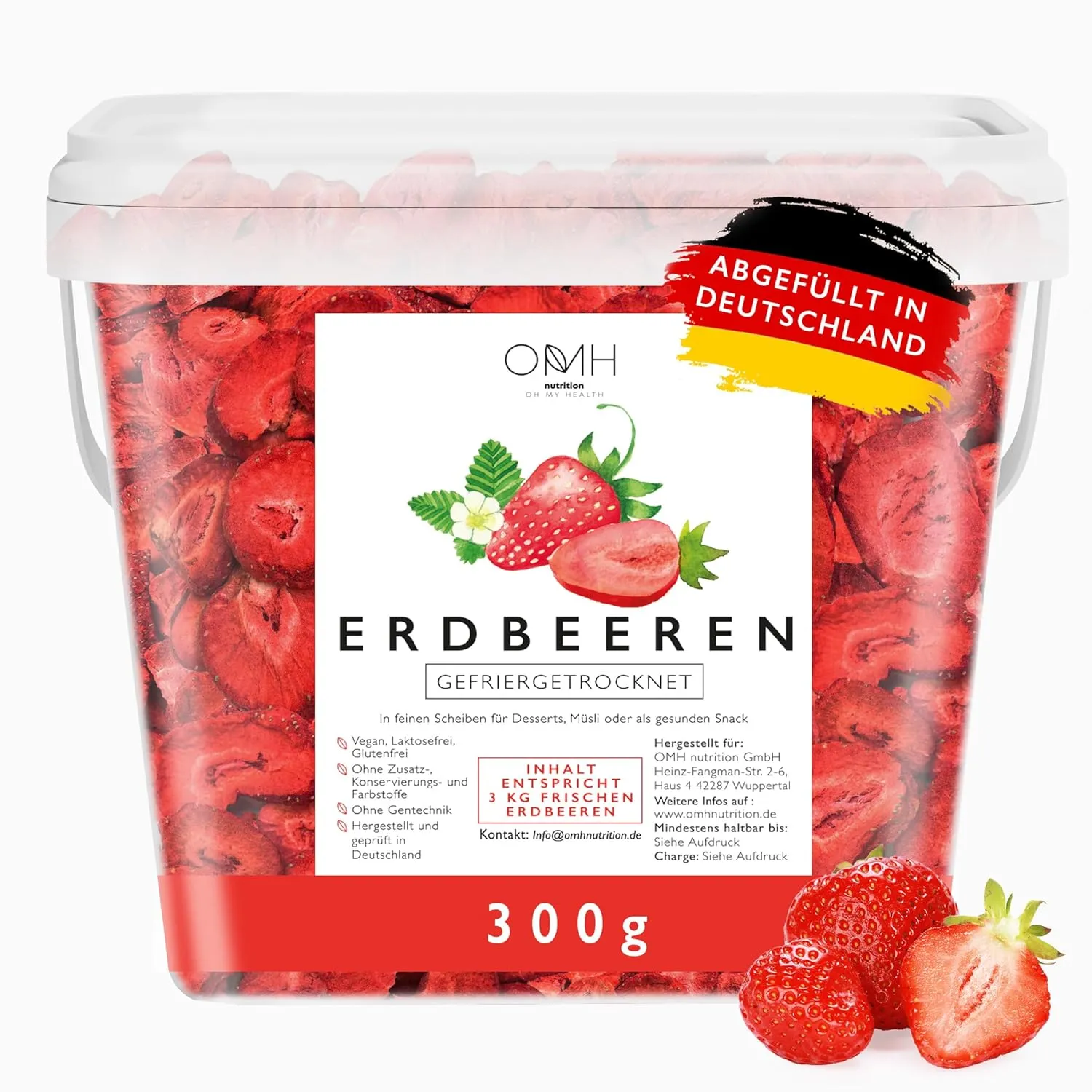 Erdbeeren gefriergetrocknet in Scheiben 300g gefriergetrocknete Früchte frei von Zuckerzusatz und Zusatzstoffen Deutsch…