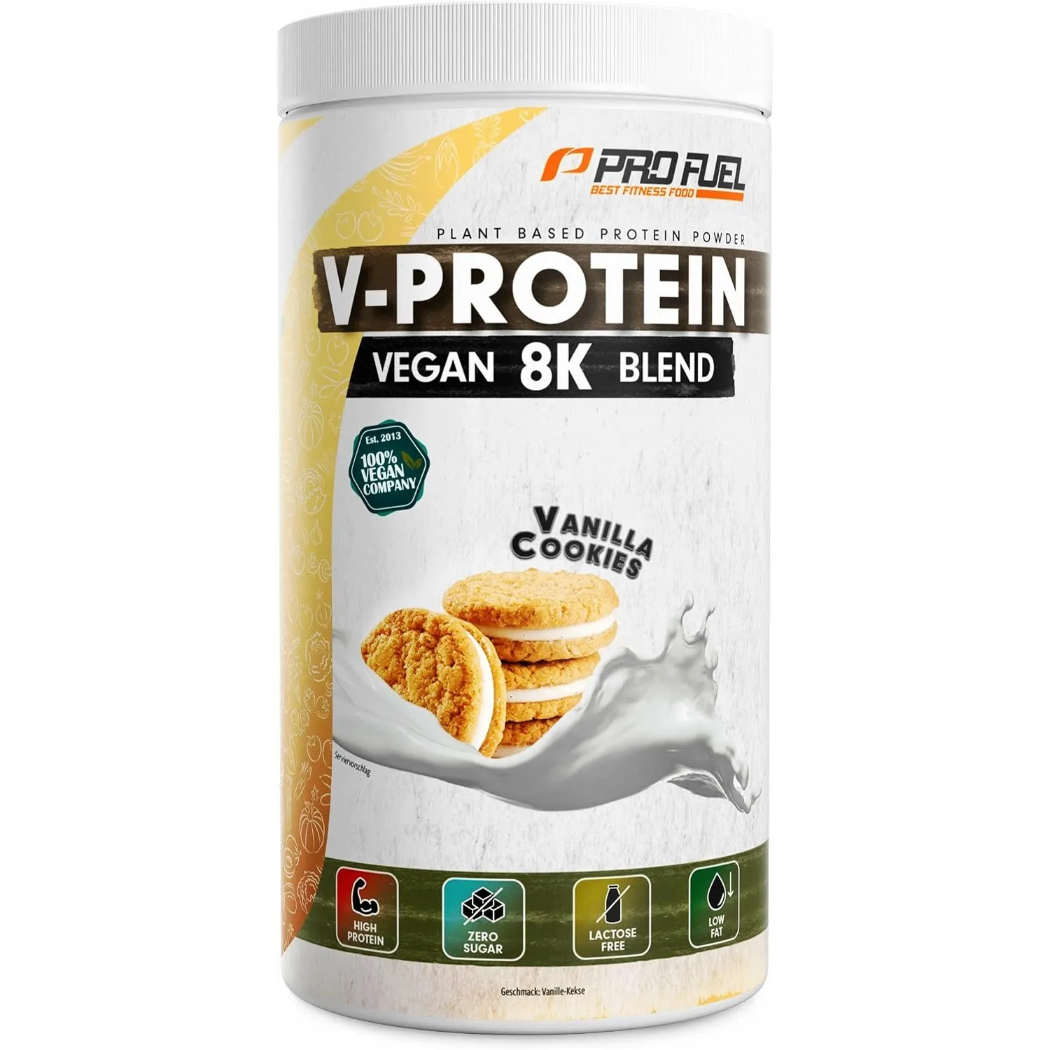 Vegan Protein – VANILLE (750g) - V-Protein 8K Blend - lecker & cremig - mit 8 Protein-Quellen aus Sonnenblume, Reis, Er…