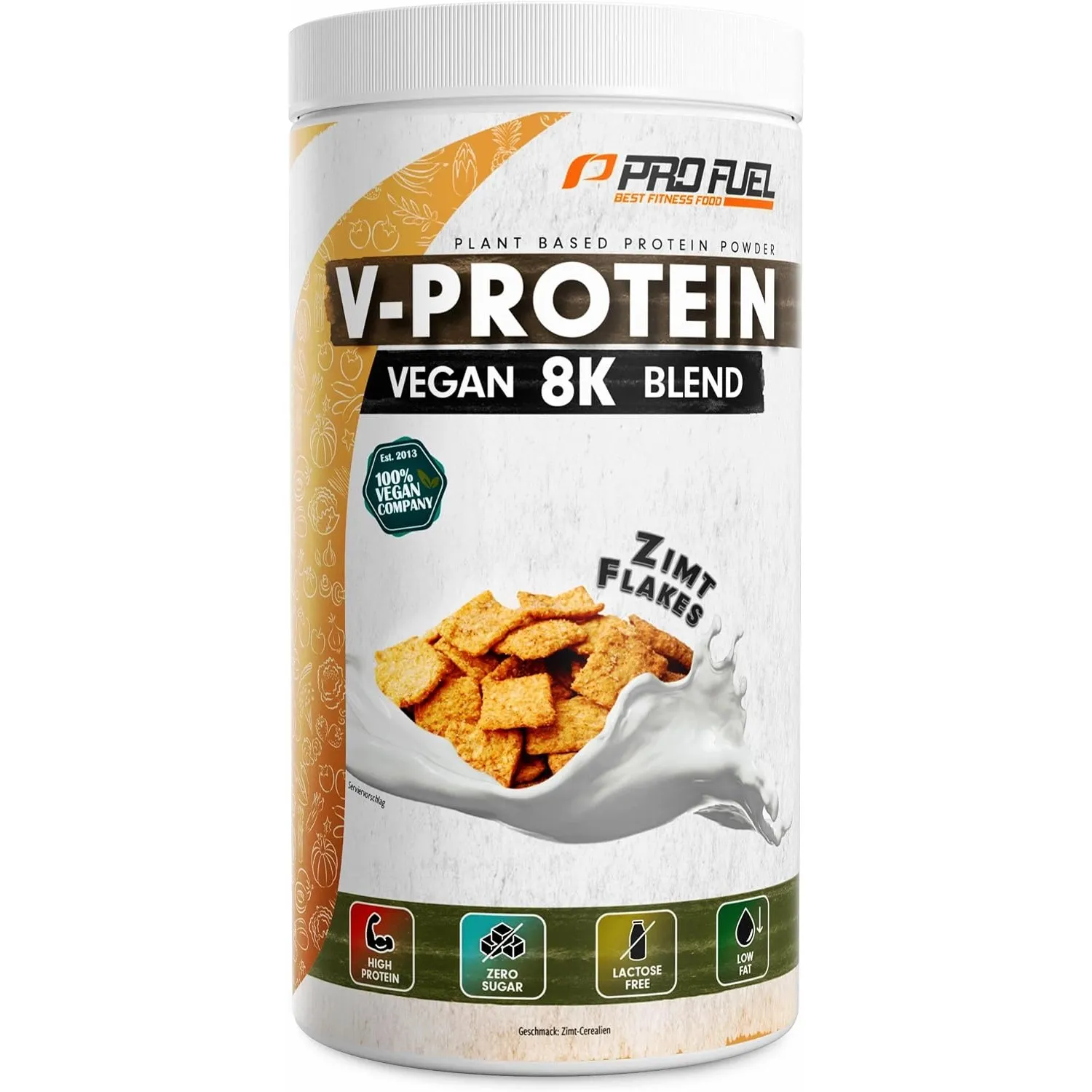 Vegan Protein – Zimt-Flakes - V-Protein 8K Blend - unglaublich lecker & cremig - mit Protein aus Sonnenblume, Reis, Erb…