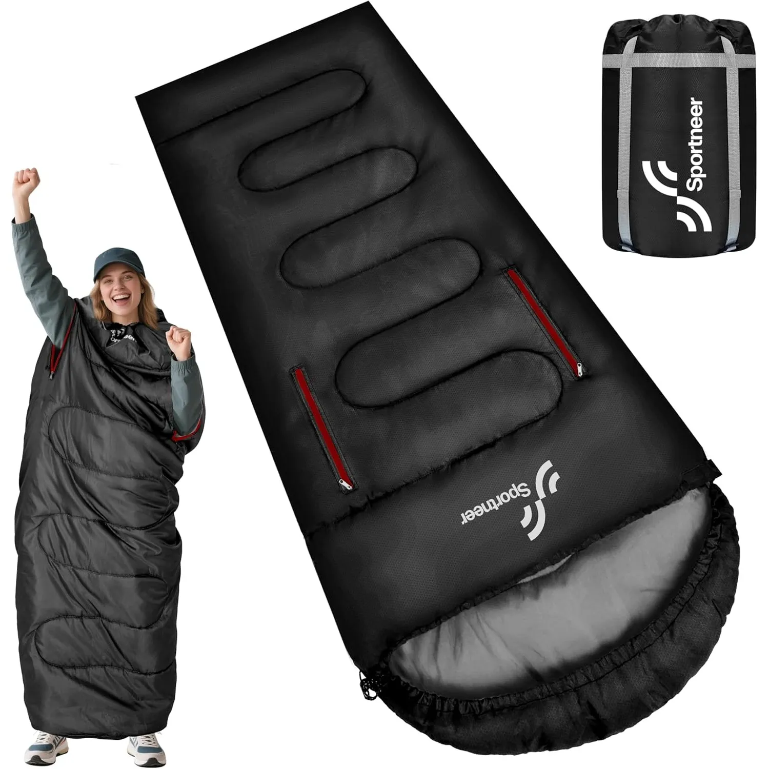 Sportneer Schlafsack Outdoor - Deckenschlafsack 3-4 Jahreszeiten Erwachsene Warm Schlafsack für Camping, Reisen und Out…