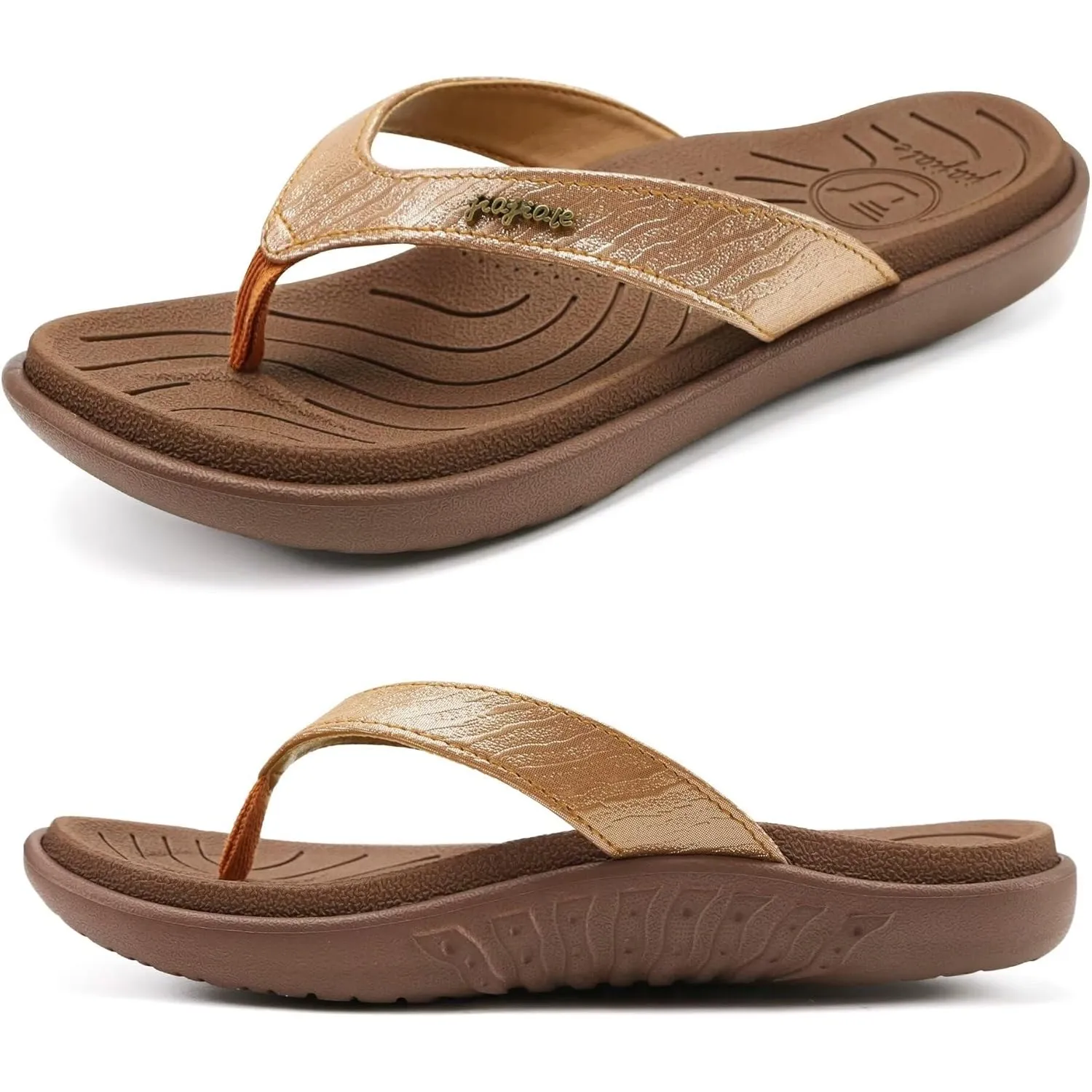 jiajiale Flip Flops Damen Mode Orthopädische Leder Stoff Leicht Zehentrenner Frauen Bequeme Yoga Fußbett Badelatschen S…