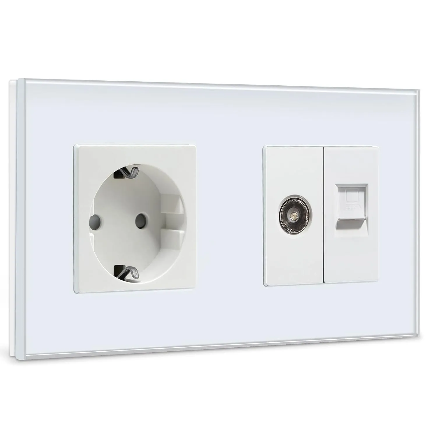 BSEED Schuko Steckdose mit 1/2 TV-Antenne Koaxial- und RJ55-Cat5e-Ethernet Kristall Glas Unterputz Steckdose Verlängeru…