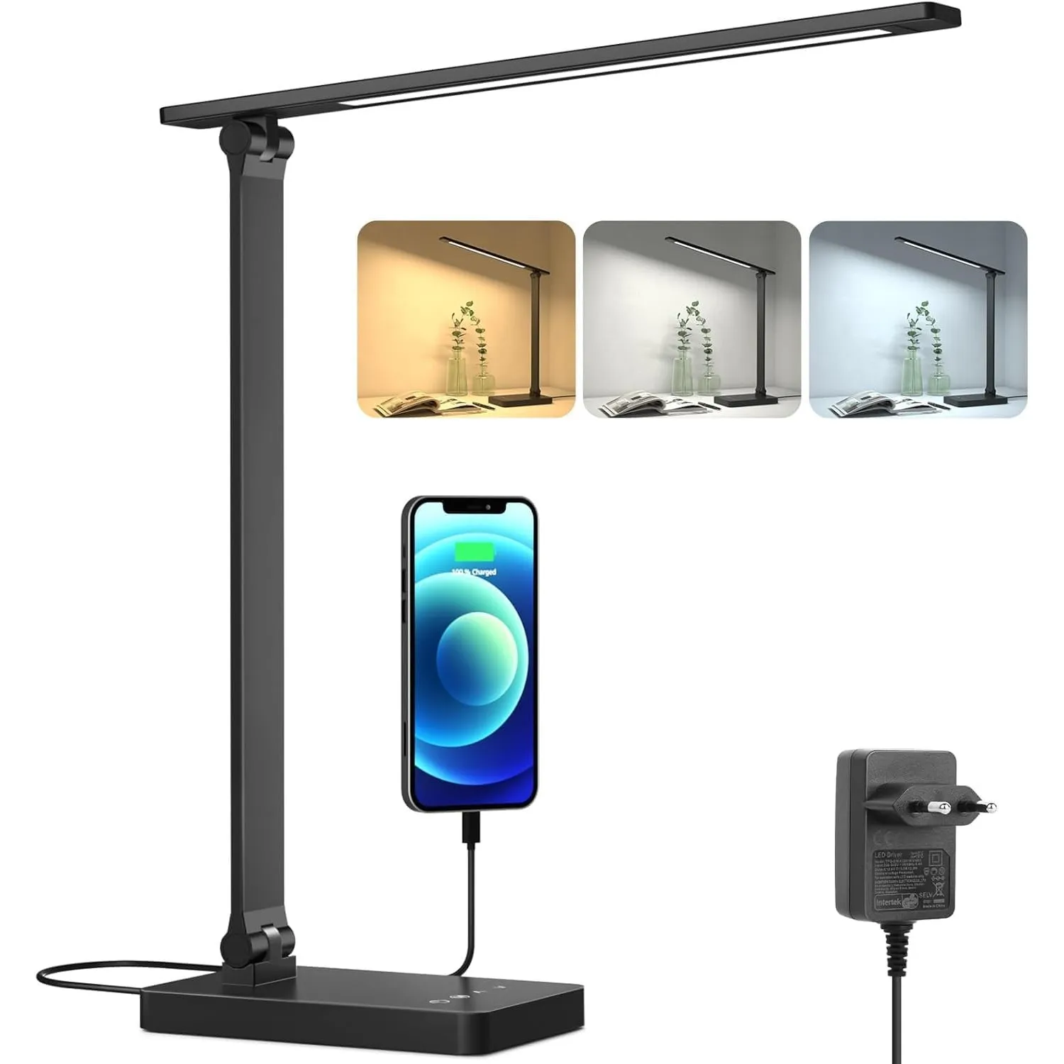 Lepro LED Schreibtischlampe 15W, 655LM, 3 Farbmodi & 5 Helligkeitsstufen