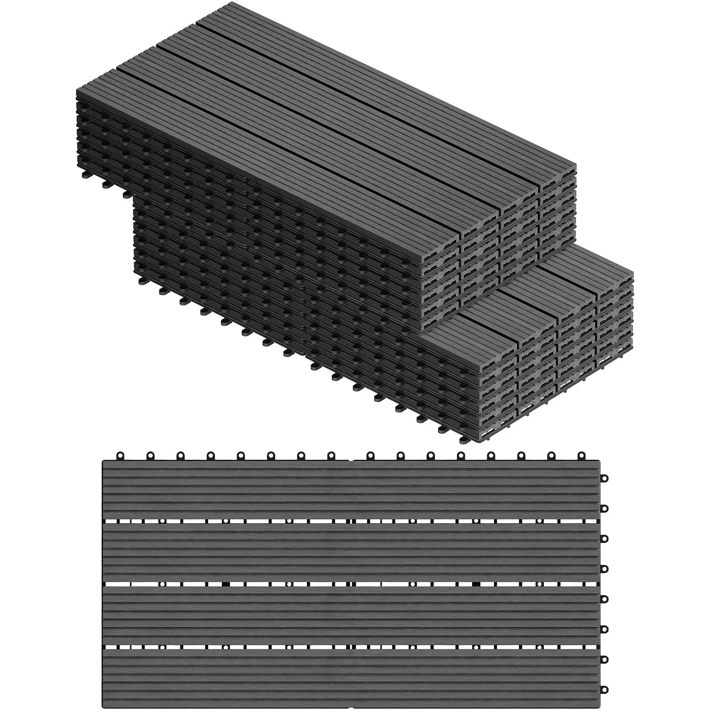 WOLTU WPC Fliese, Terrassenfliesen Holz-Optik, Bodenbelag mit Klicksystem, 30 x 60 cm, Grau (12 Stück / 2 m²)