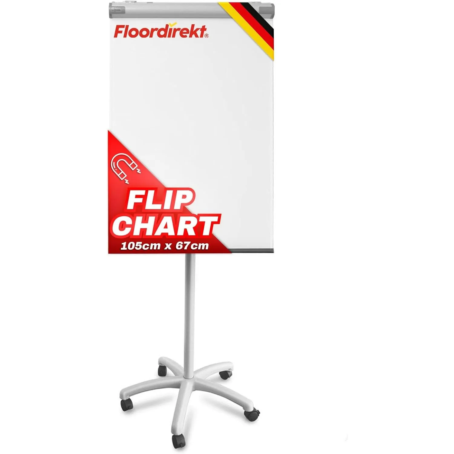 Floordirekt Flipchart mit Rollenfuß, Blockhalter & Seitenarmen - magnetisch & beschreibbar - freistehend & höhenverstel…