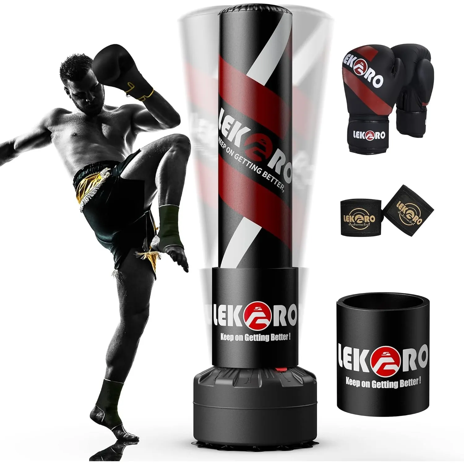LEKÄRO Freistehender Boxsack mit Boxhandschuhe Kickboxsack Schwerer Erwachsenen Standboxsack mit Saugfuß Muay Thai MMA …