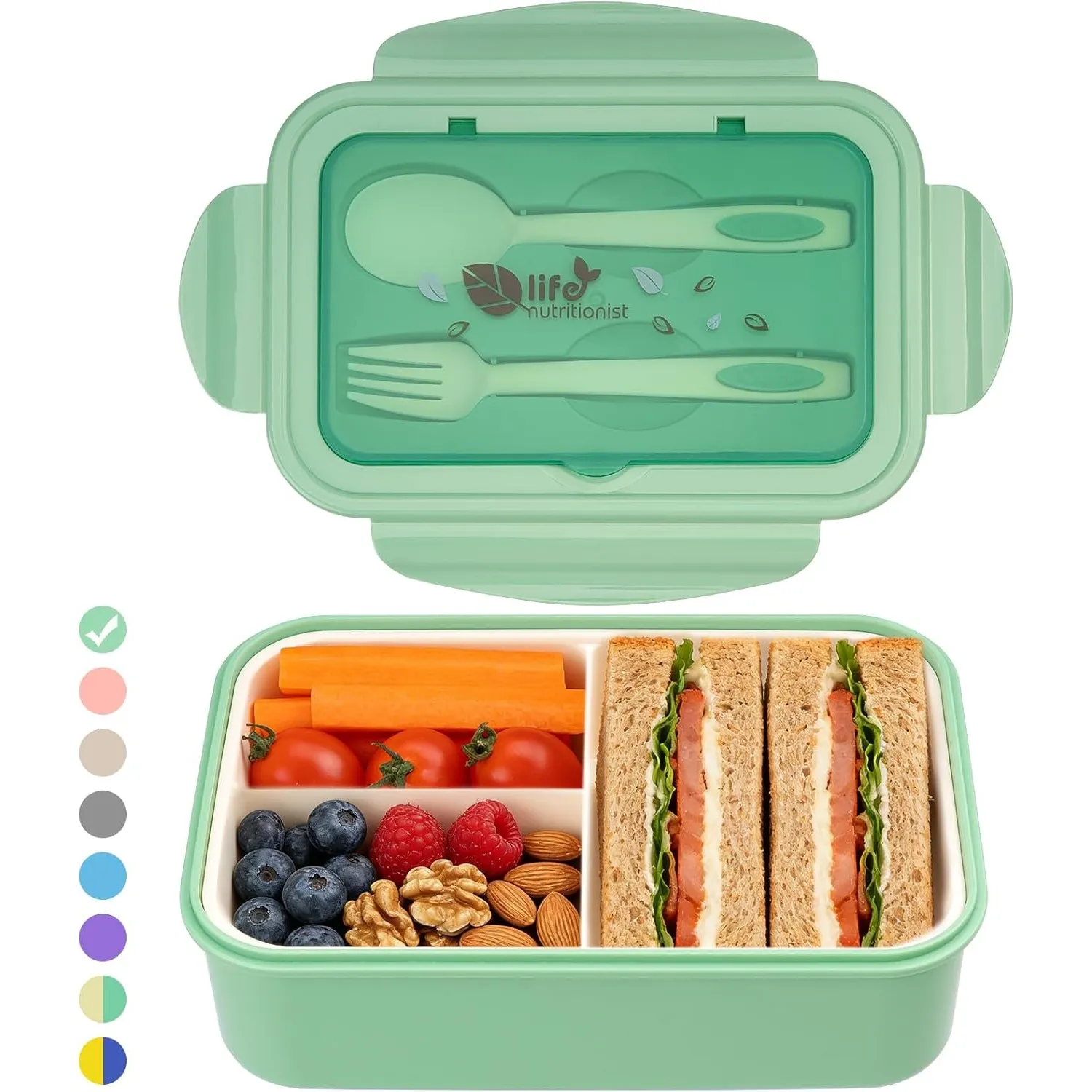 BIBURY Brotdose Lunchbox Erwachsene & Büro 1400ml, auslaufsichere, Große Bento Box mit 3 Fächern & Besteck, mikrowellen…