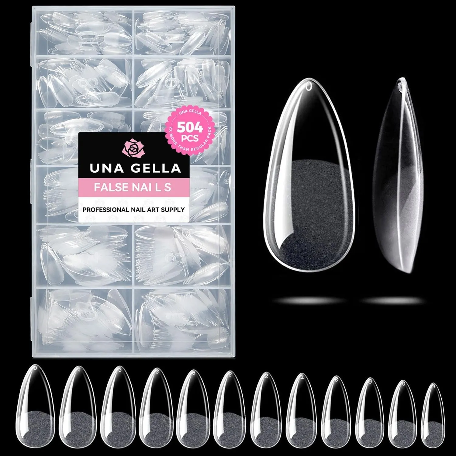UNA GELLA Nail Tips Medium Mandel 504 Stück | Soft Gel Nageltips für Gelnägel, Almond Full Cover Nagelspitzen für Acryl…