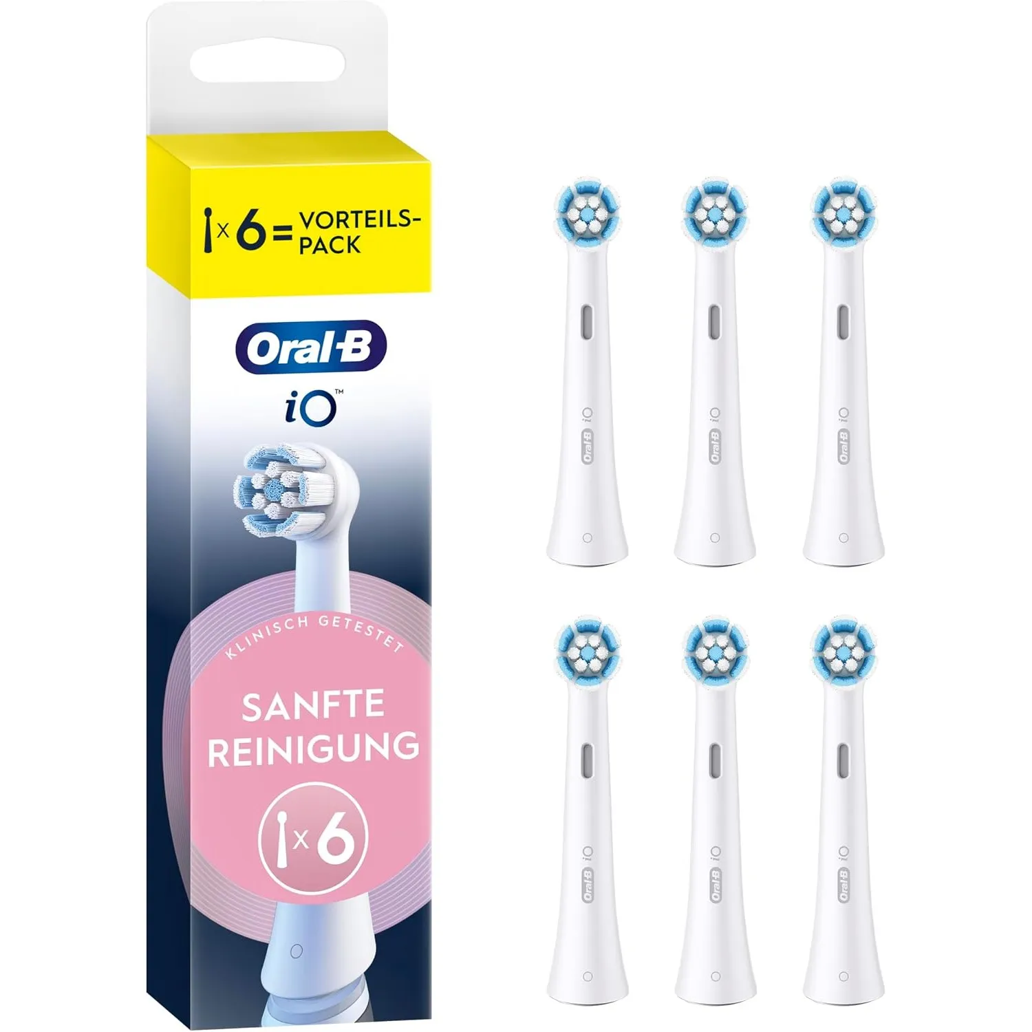 Oral-B iO Aufsteckbürsten Sanfte Reinigung, Weiß, 6 Stück