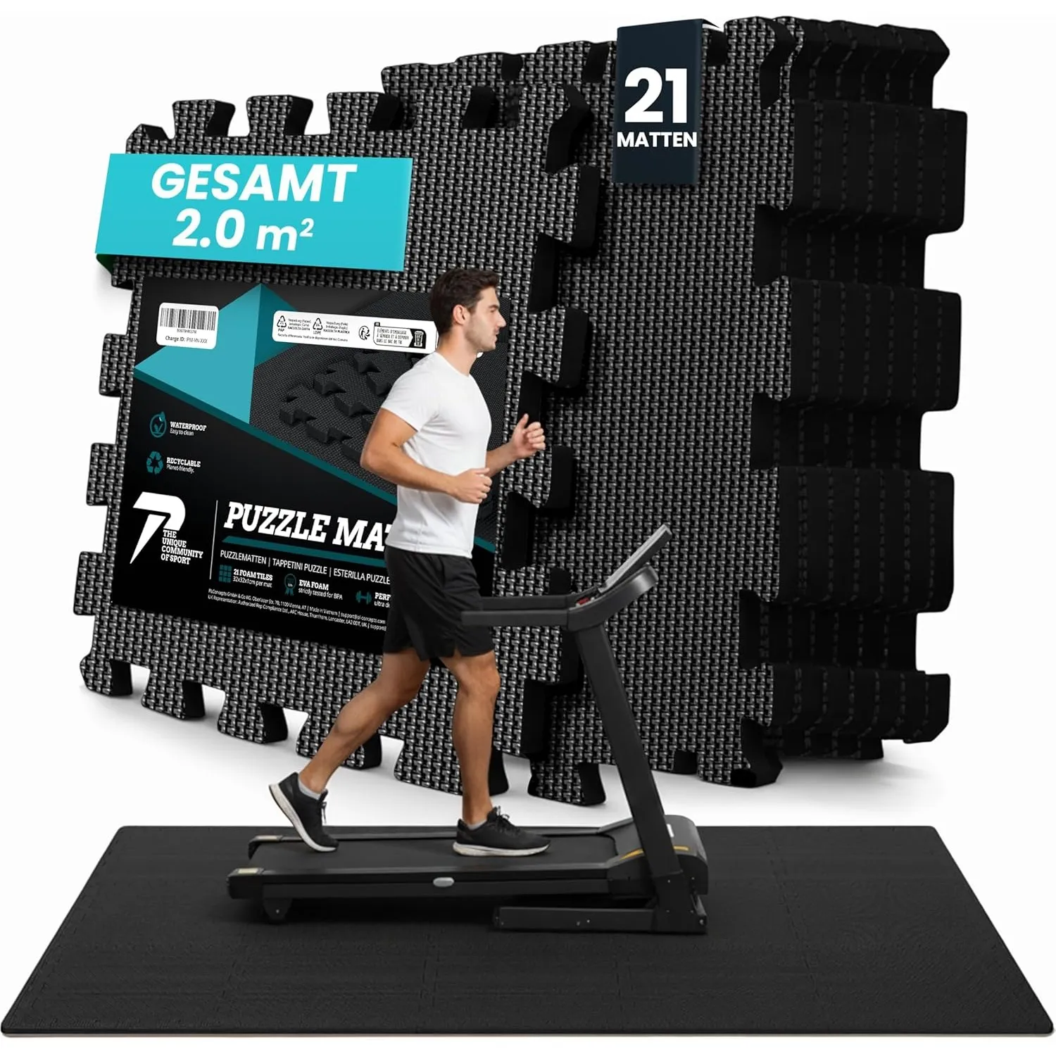 Bodenschutzmatte Fitness【Set mit 21 Matten】 Fitnessmatte rutschfest