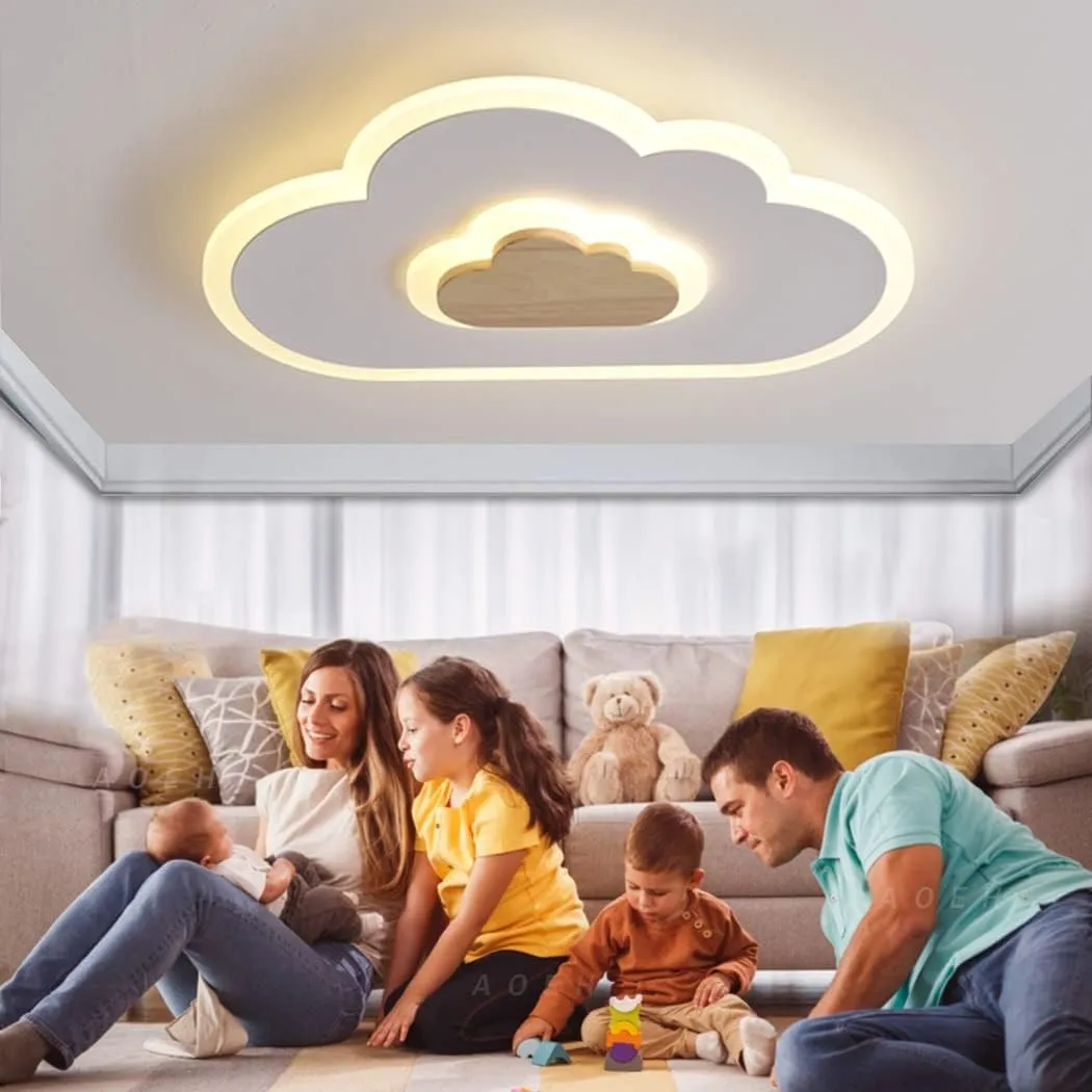 AOEH LED Deckenleuchte Schlafzimmer Kinderzimmerlampe Deckenlampe Deckenleuchte für Kinder Wolken deckenleuchte Holz St…