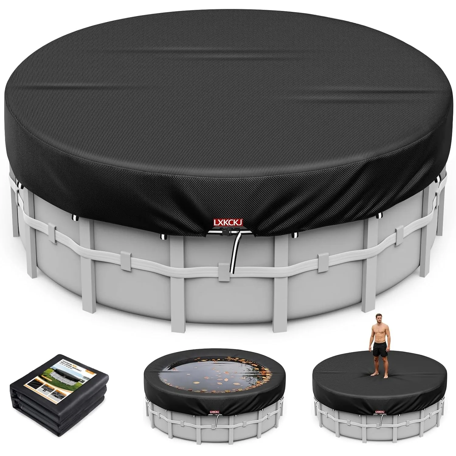 LXKCKJ Runde Poolabdeckung für oberirdische Pools- Lagertank Poolabdeckung mit Kordelzug Design-Whirlpool-Abdeckung Ide…