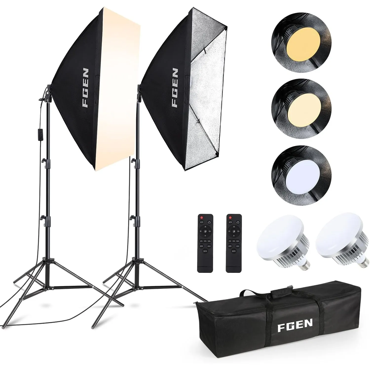 Softbox Set Fotostudio, FGen 85W 2 x 50 x 70cm Softbox LED Beleuchtung Set mit 2700-6400K, 2m Vollverstellbare lichtsta…