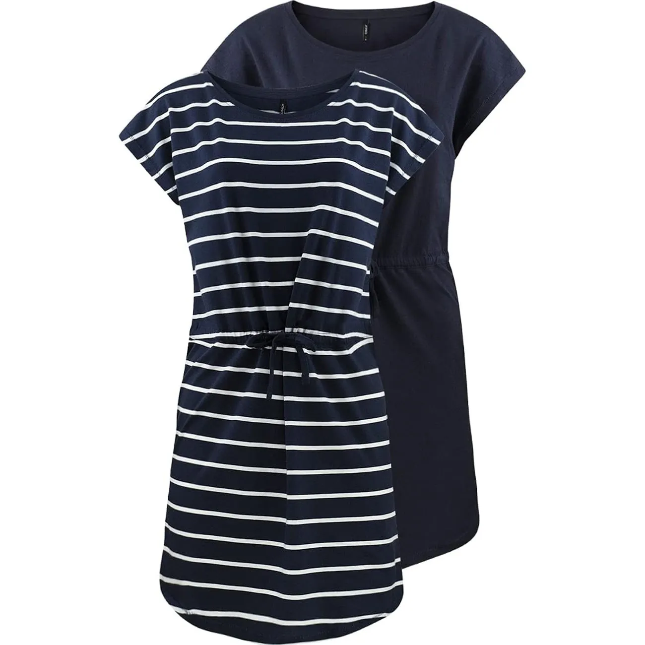 ONLY Damen Sommer Mini Kleid onlMAY S/S Dress 2er Pack | Grösse XS S M L XL XXL Gestreift Schwarz 100% Baumwolle