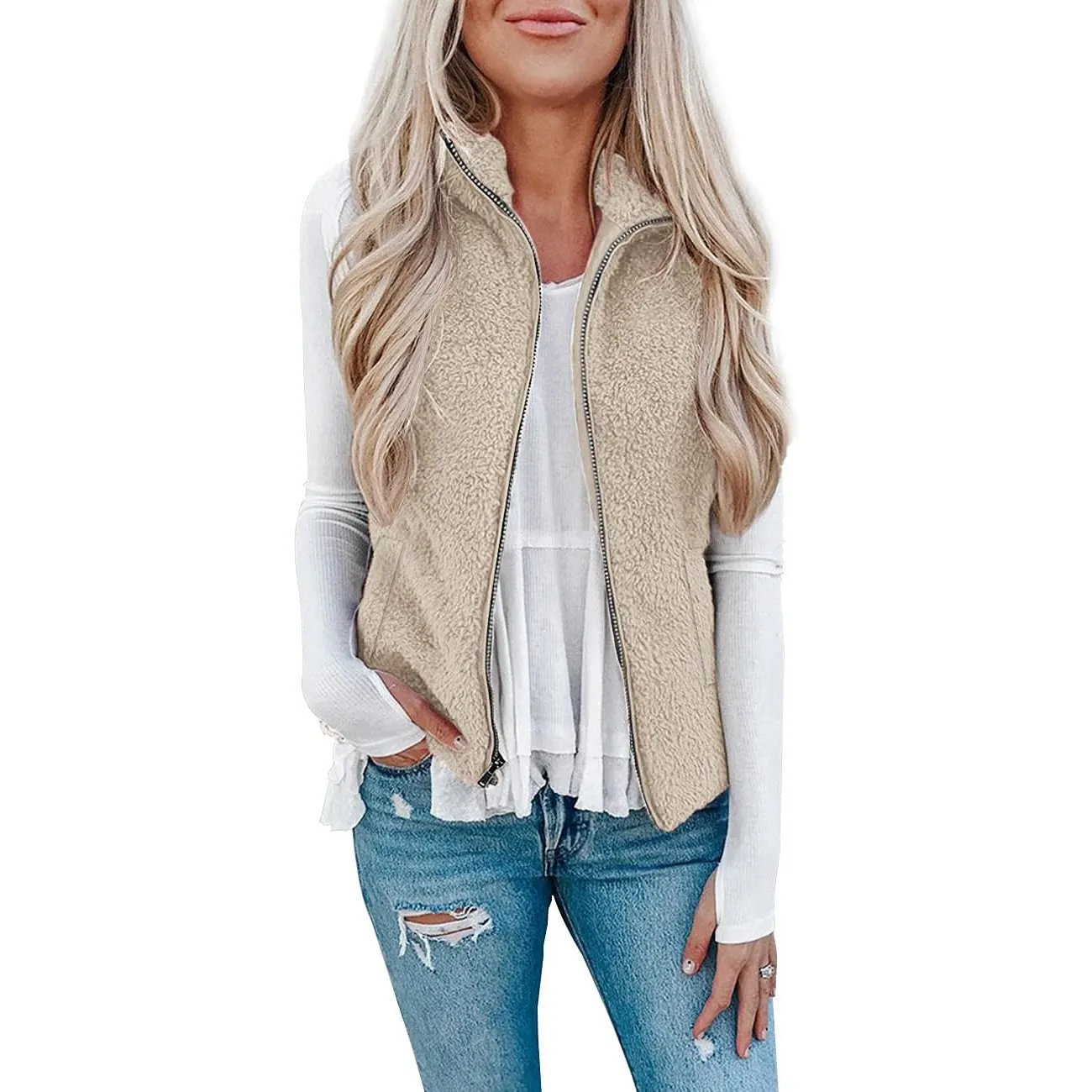 Rapbin Teddy Fleece Weste Damen Herbst Winter Warm Westen Leicht Damenweste