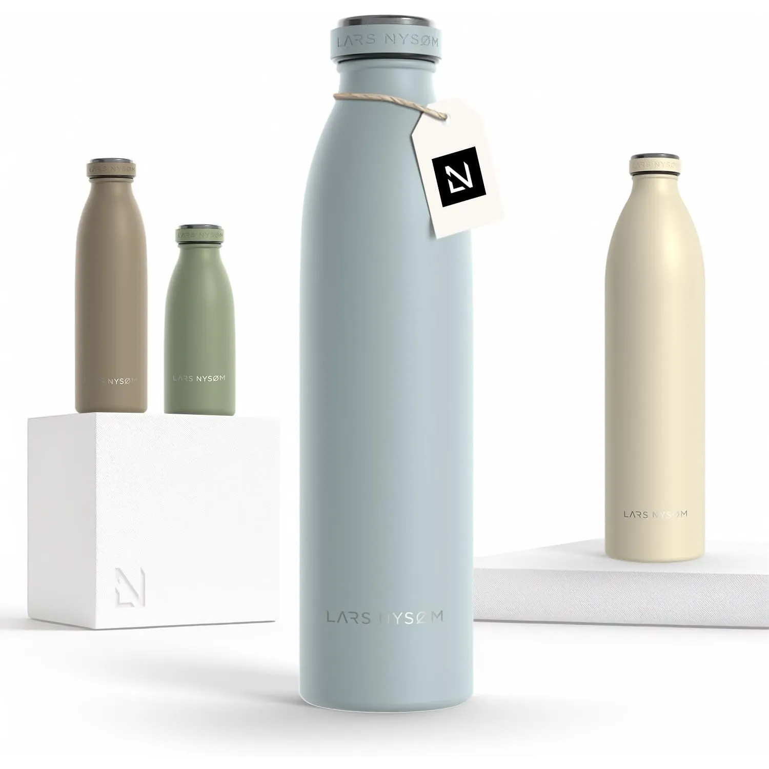 LARS NYSØM Edelstahl Trinkflasche 350ml, 500ml, 750ml, 1L, 1 5 liter | Thermosflasche Kohlensäure geeignet | Auslaufsic…