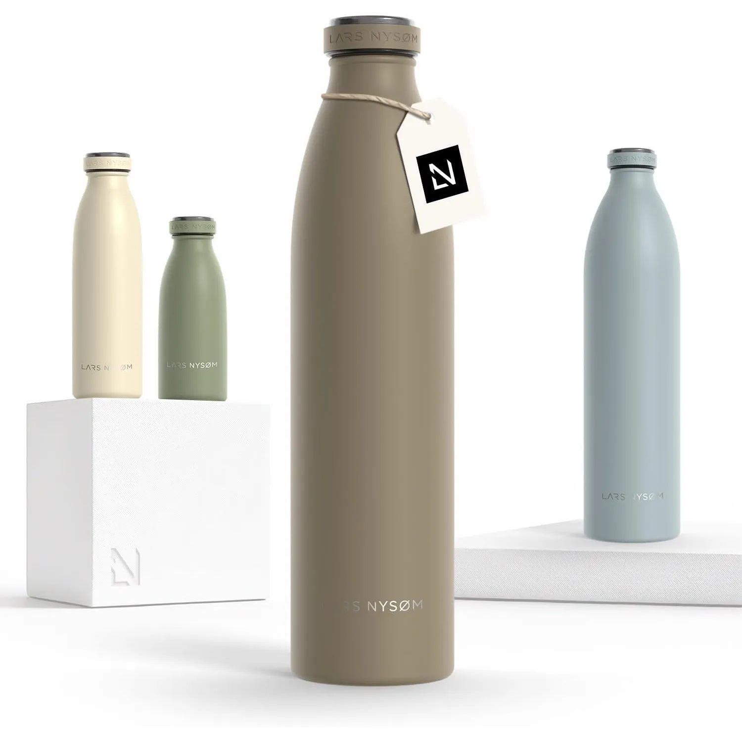 LARS NYSØM Edelstahl Trinkflasche 350ml, 500ml, 750ml, 1L, 1 5 liter | Thermosflasche Kohlensäure geeignet | Auslaufsic…