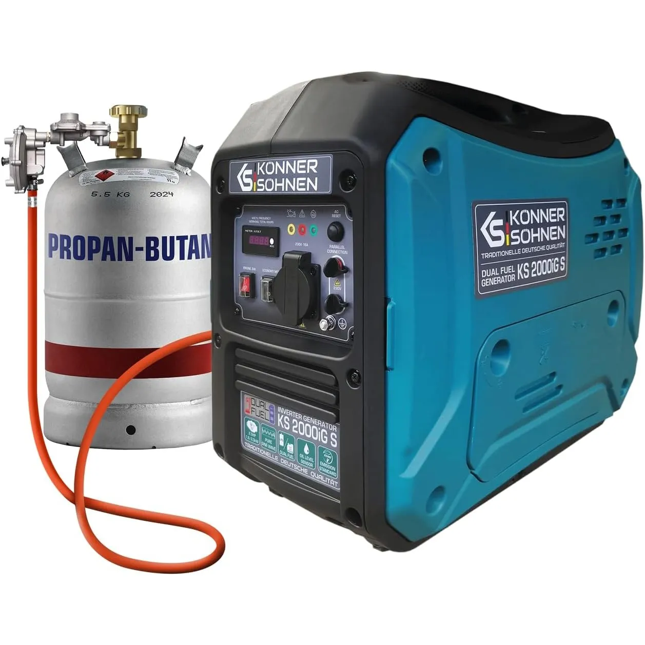 Könner & Söhnen KS 2000iG S LPG/Benzin Inverter Generator Gas Stromerzeuger 2000 W, 1 x 16 A (230 V), ECONOMY Modus, In…