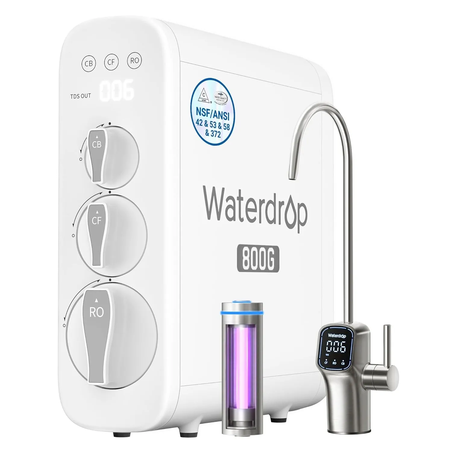 Waterdrop G3P800 Umkehrosmoseanlage, Osmoseanlage Trinkwasser, 800 GPD | NSF 42, 53, 58 & 372 Zertifiziert, 3:1 Rein zu…