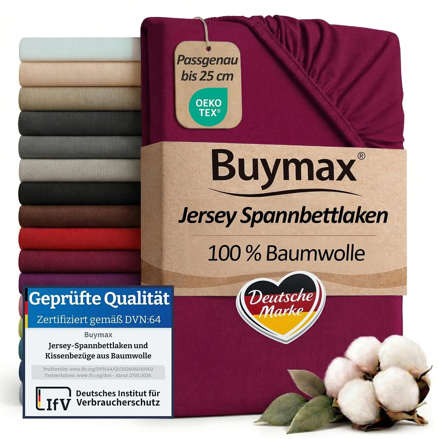 Buymax Spannbettlaken 80x200cm Baumwolle 100% Spannbetttuch Bettlaken Jersey, Matratzenhöhe bis 25 cm, Farbe Bordeaux