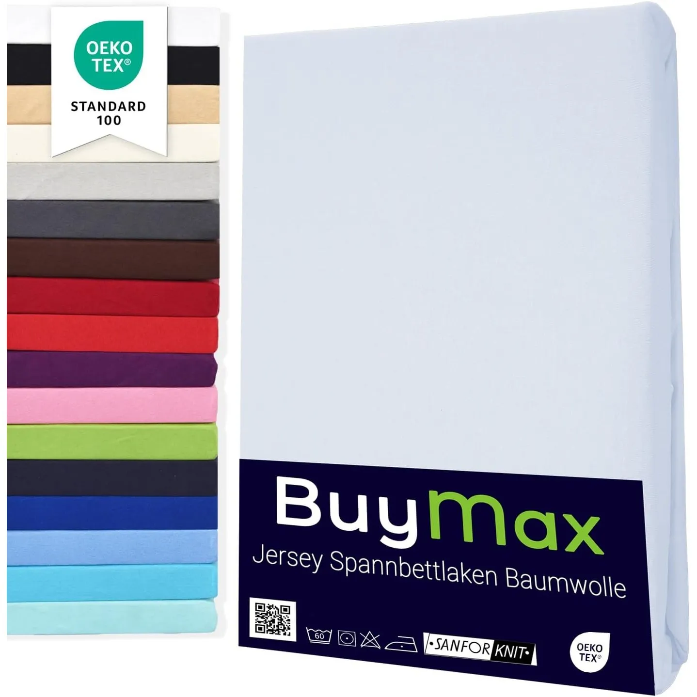 Buymax Spannbettlaken 140x200cm Baumwolle 100% Spannbetttuch Bettlaken Jersey, Matratzenhöhe bis 25 cm, Farbe Weiß
