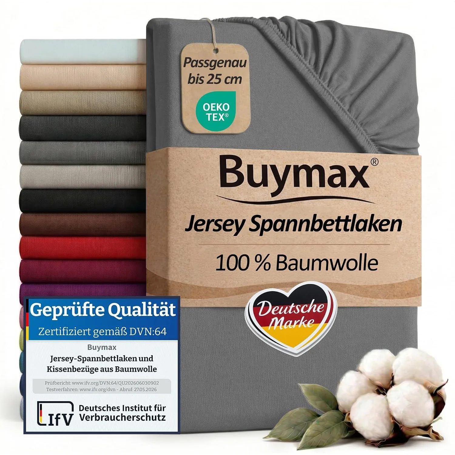 Buymax Spannbettlaken 90x200cm Baumwolle 100% Spannbetttuch Bettlaken Jersey, Matratzenhöhe bis 25 cm, Farbe Anthrazit-…