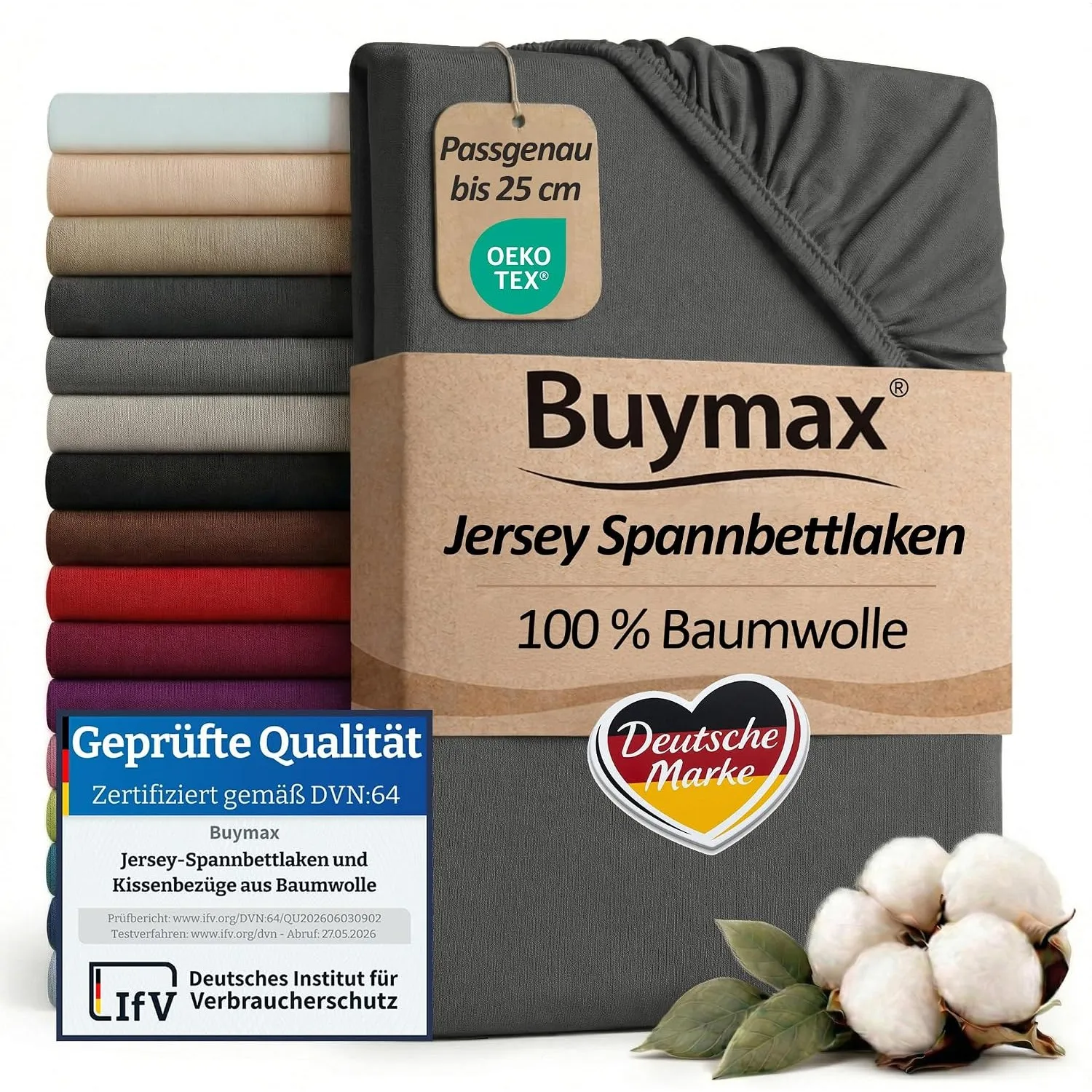 Buymax Spannbettlaken 80x200cm Baumwolle 100% Spannbetttuch Bettlaken Jersey, Matratzenhöhe bis 25 cm, Farbe Anthrazit