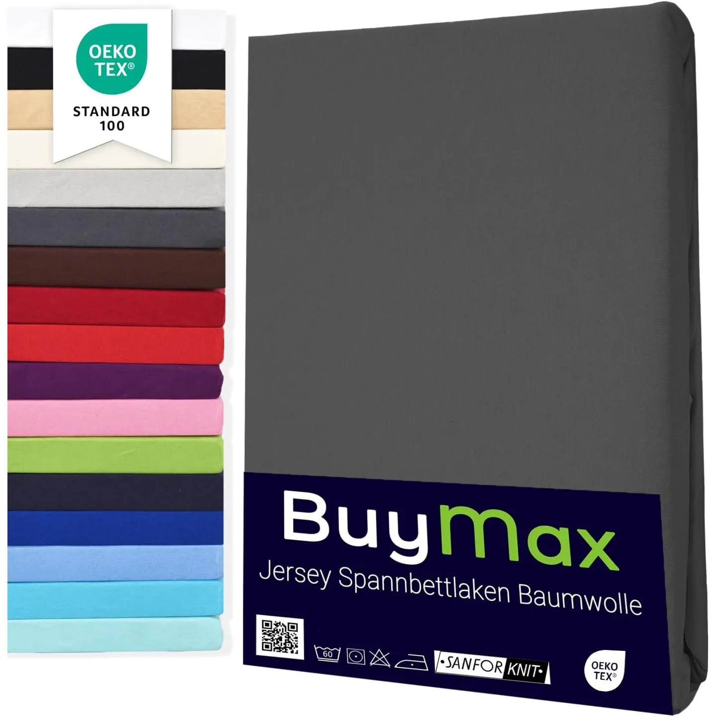 Buymax Spannbettlaken 180x200cm Doppelpack 100% Baumwolle Spannbetttuch Bettlaken Jersey, Matratzenhöhe bis 25 cm, Farb…