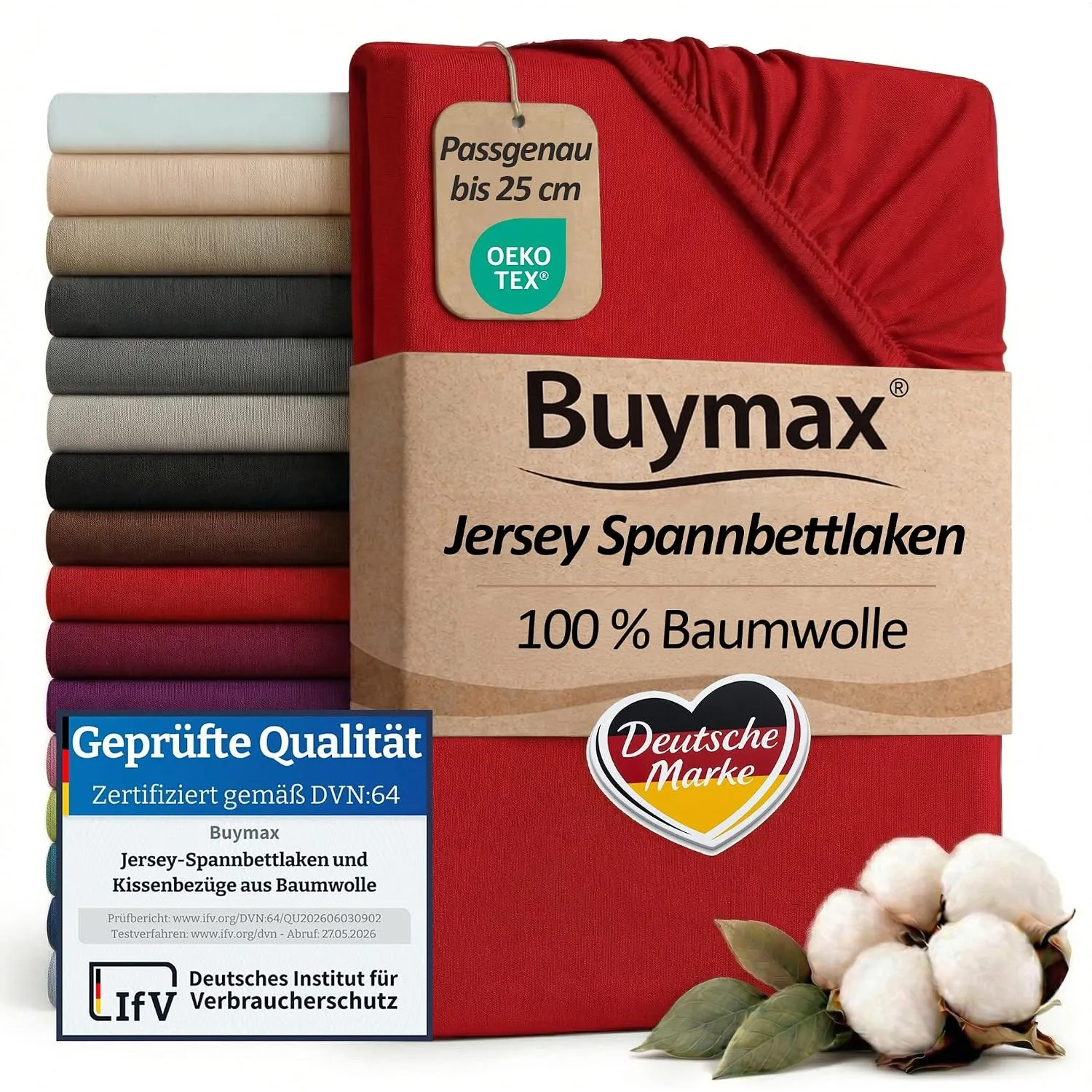 Buymax Spannbettlaken 90x200cm Baumwolle 100% Spannbetttuch Bettlaken Jersey, Matratzenhöhe bis 25 cm, Farbe Rot