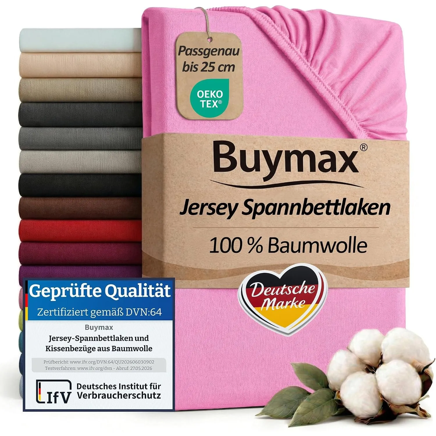 Buymax Spannbettlaken 90x200cm Baumwolle 100% Spannbetttuch Bettlaken Jersey, Matratzenhöhe bis 25 cm, Farbe Altrosa