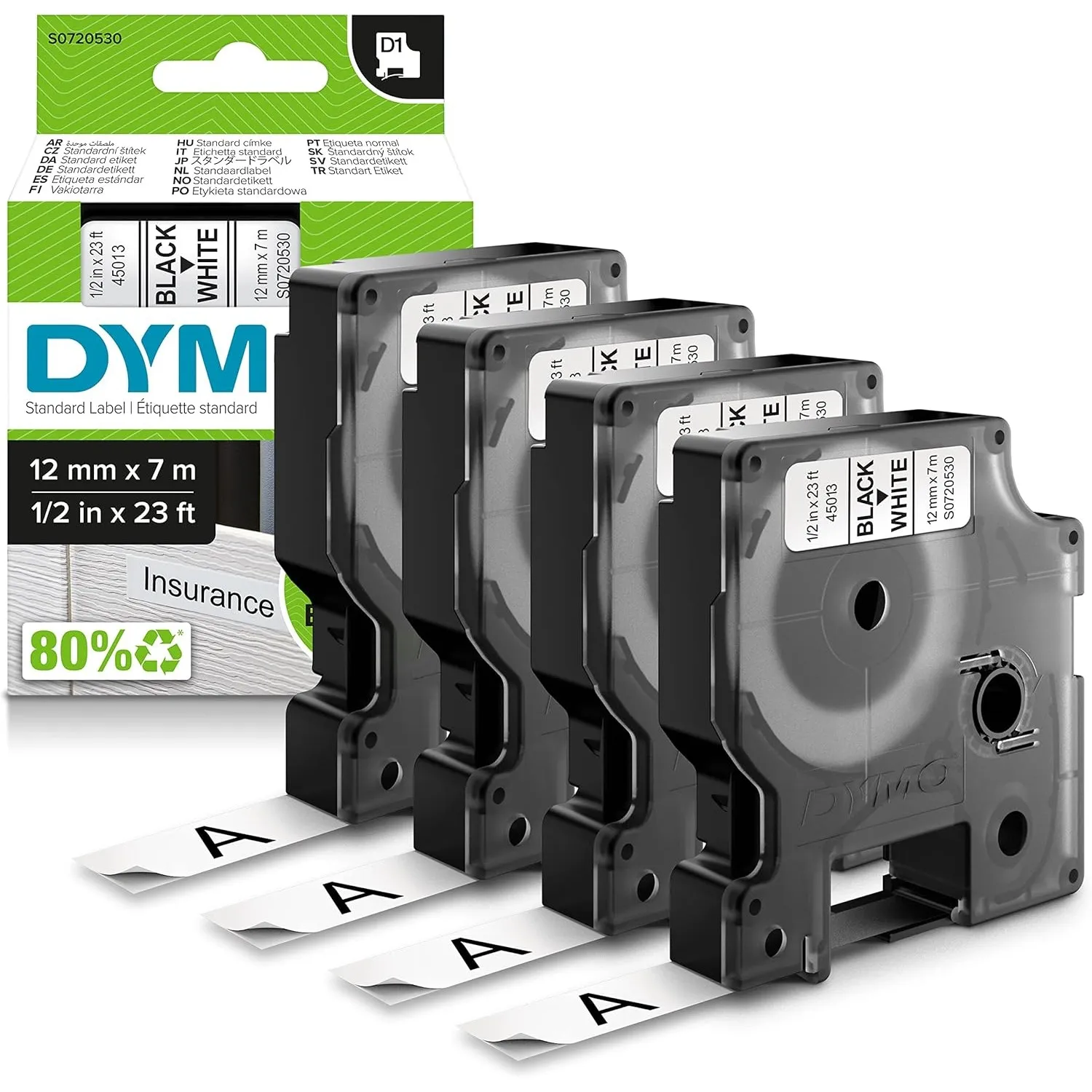 DYMO Original D1-Etikettenband | schwarz auf weiß | 12 mm x 7 m | selbstklebendes Schriftband | für LabelManager-Beschr…