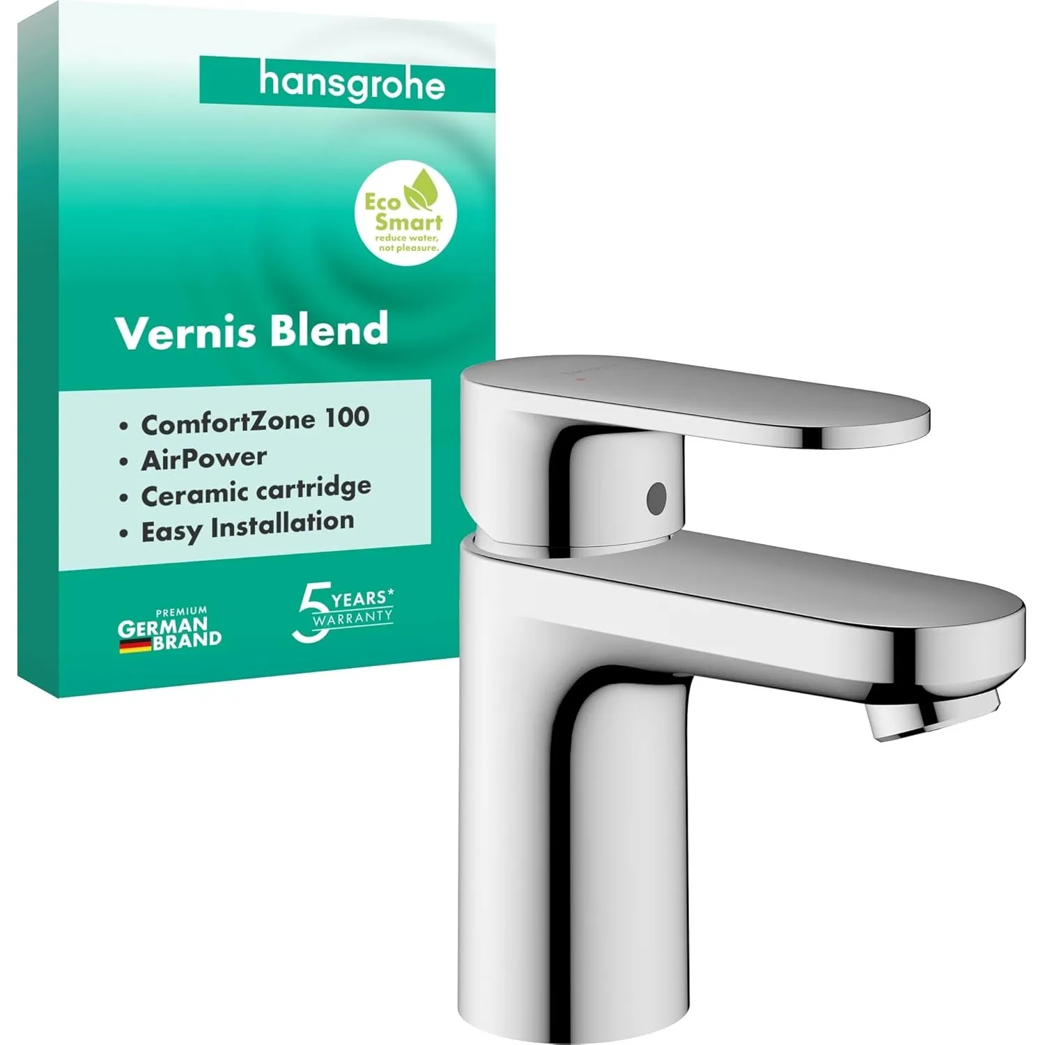 hansgrohe Vernis Blend - Waschtischarmatur ohne Ablauf, Wasserhahn Bad mit Auslauf Höhe 110 mm, Mischbatterie Waschbeck…